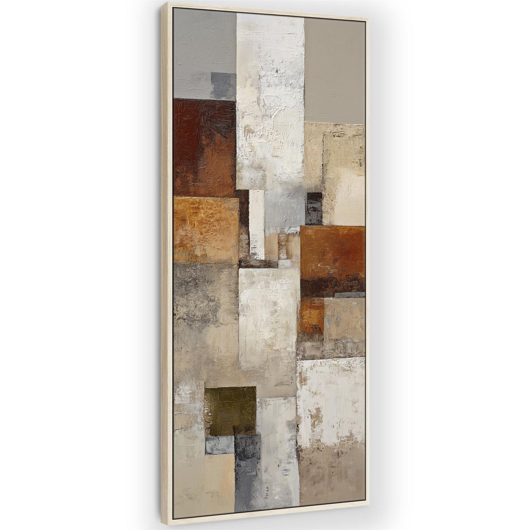 Wallfillers Orange Grey Tall Stone Upright Canvas Artwork Framed Neutral Echo (52 X 143Cm)