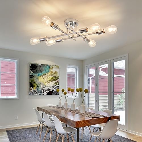 Miniatura 8 de ZGLAOJT Lámpara de techo semiempotrada de 6 luces, lámpara industrial cromada, iluminación de granja para comedor, sala de estar, cocina, dormitorio