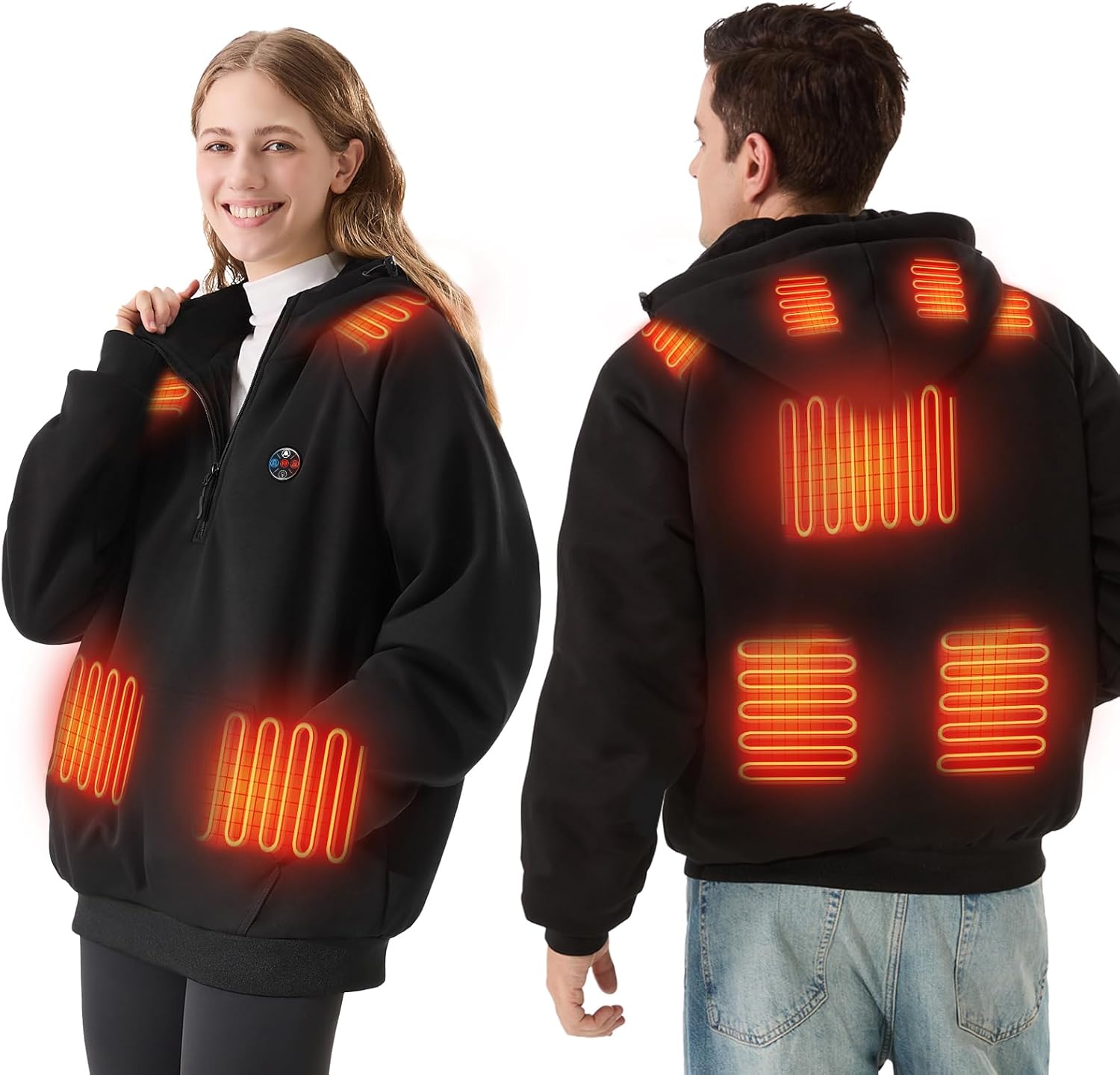 DR.PREPARE Heated Hoodie Unisex with 16000mAh Power Bank, 9 Heat Zones, Max 8H Heating Clothing, Ultra-Thick Plush Hoodie