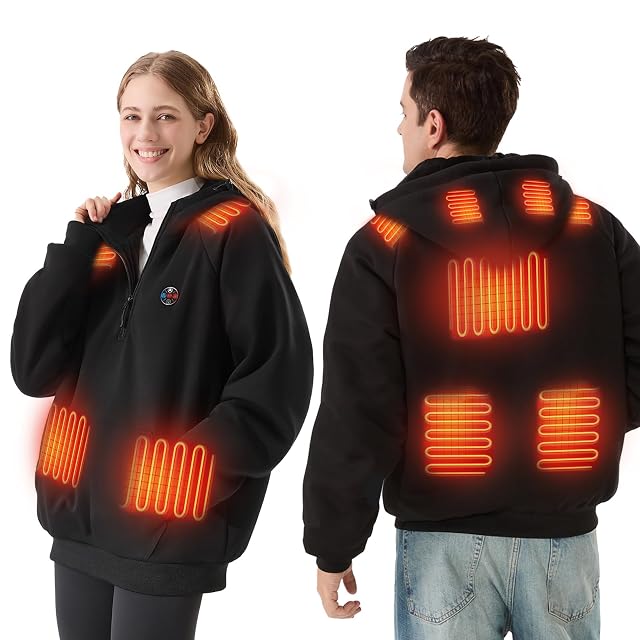DR PREPARE Heated Hoodie Unisex with 16000mAh Power Bank 9 Heat Zones Max 8H Heating Clothing Ultra-Thick Plush