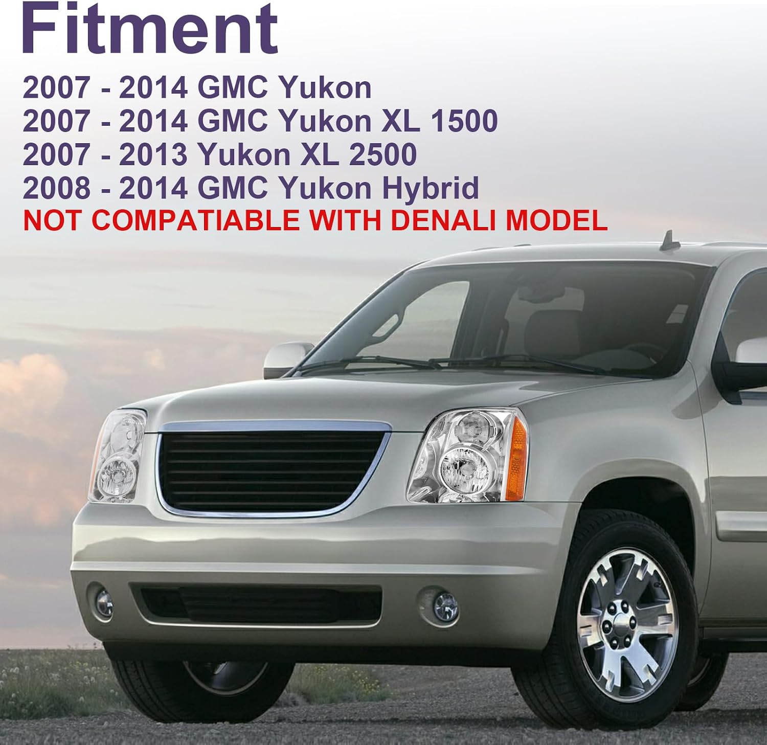 Headlight Fit for 07-14 Yukon/Yukon XL 1500/2500 (Chrome/Amber)