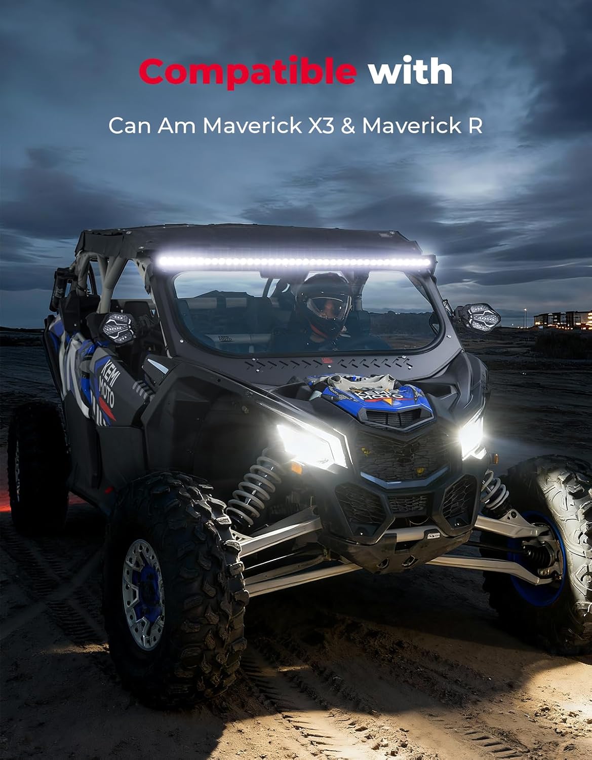 KEMIMOTO 50'' 390W X3 LED Light Bar Multi-Color Lights with Upper Roof Windshield Mount Brackets Rocker Switch Wiring Kit Compatible with Can Am Maverick X3 & Max & R 2017-2025