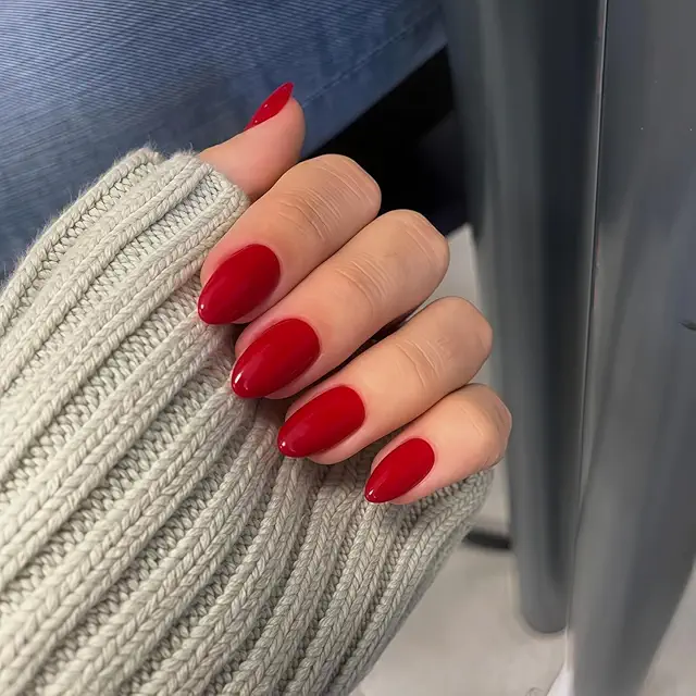 KQueenest Red Press on Nails Short Oval Almond Gel Set 24 Pcs