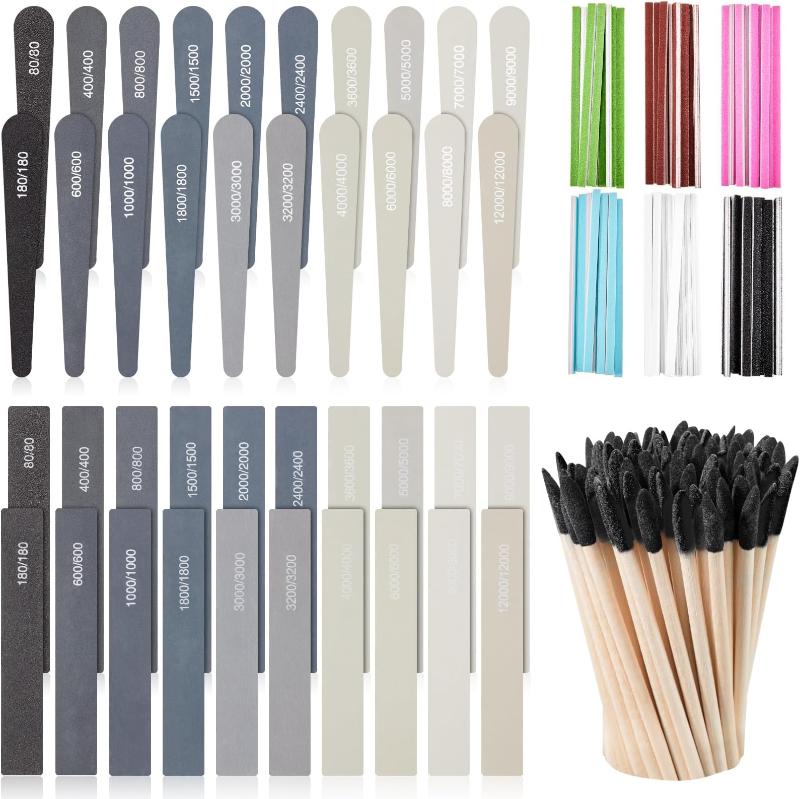 Maxdot 120 Pcs Sanding Sticks Include 30 Sanding Twigs 40 Polishing Sticks and 50 Matchsticks, Tools for Tight Spaces Modeling Tools for Plastic Models Wood Hobby Craft Art