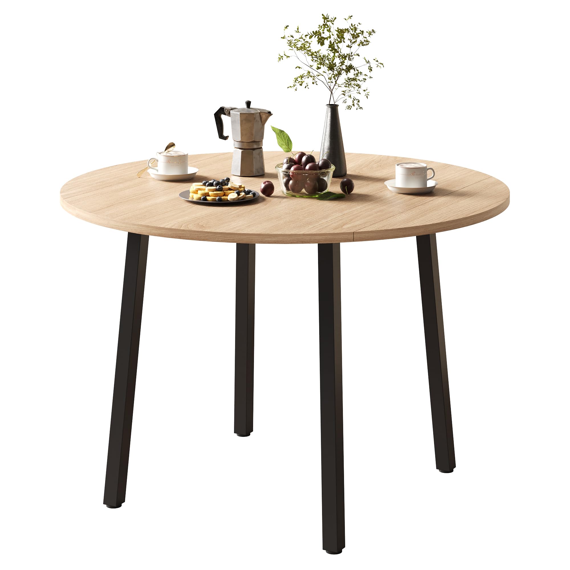 Mesa de comedor plegable de 100 x 100 cm, mesa de cocina redonda para 2-4 personas con mesa plegable y patas de metal para apartamentos pequeños, color roble