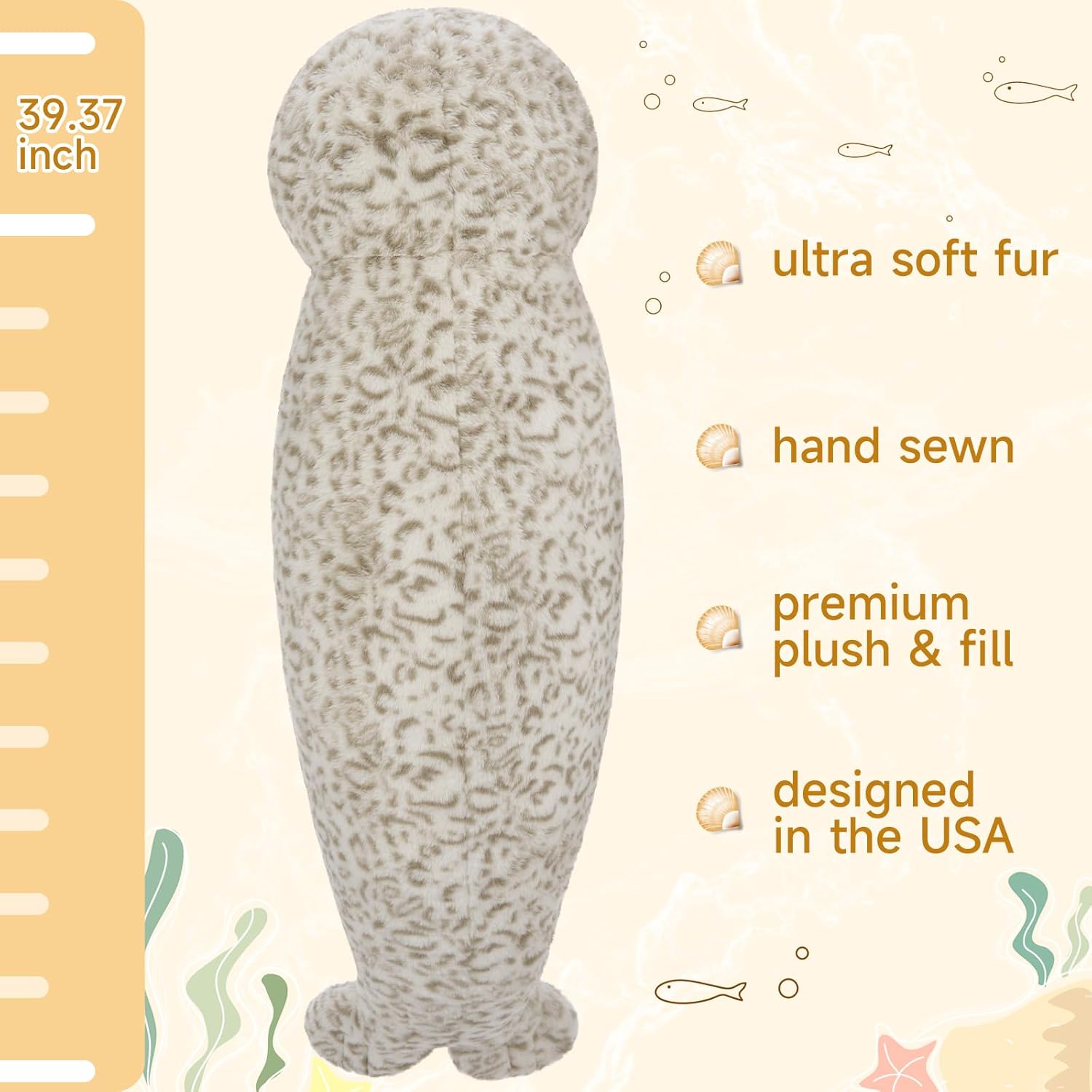 Tezituor 39 inch Giant Seal Stuffed Animal, Long Seal Plush Body Pillow, Hugging Soft Stuffed Ocean Seal Plush for Sleeping Kids Girlfriend