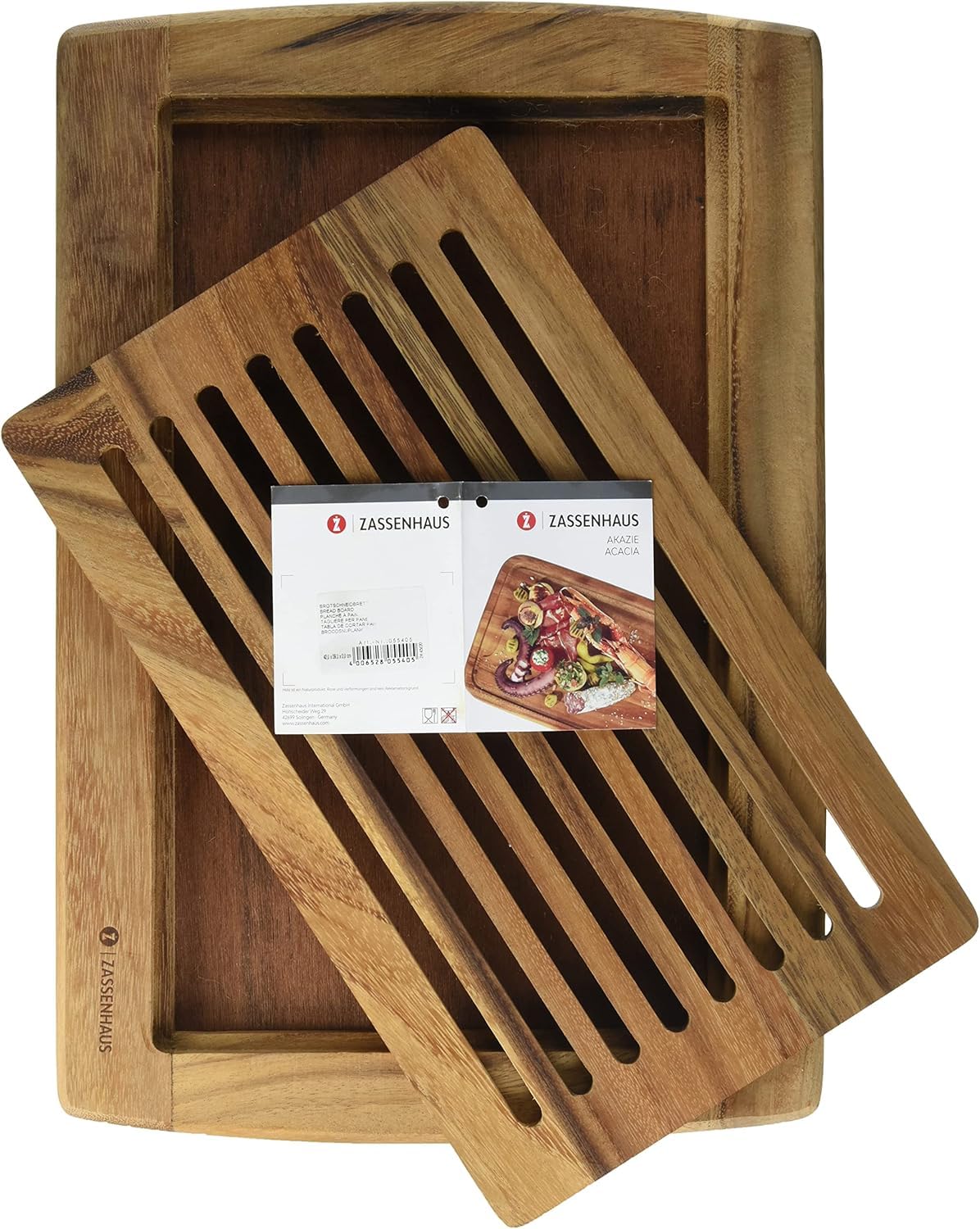 Zassenhaus 55405 - Tagliere per pane, in legno di acacia, 42 x 28 x 2 cm