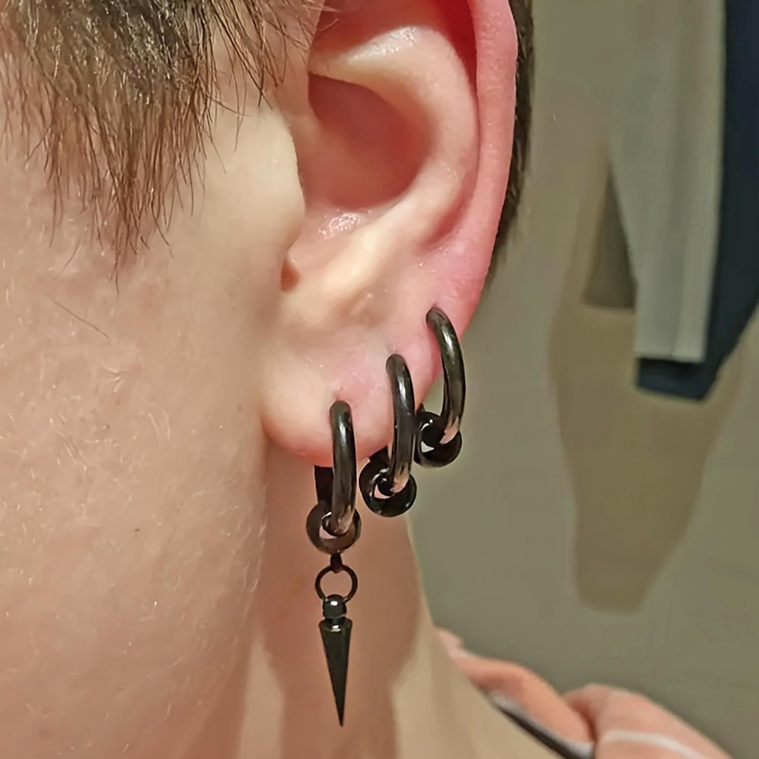 2 Pairs 316L Spike Dangle Drop Hoop Earrings for Women Stainless Steel Hoops Cuff Cartilage Stud Tragus Helix Men‘s Geometric Punk Earring Hoops