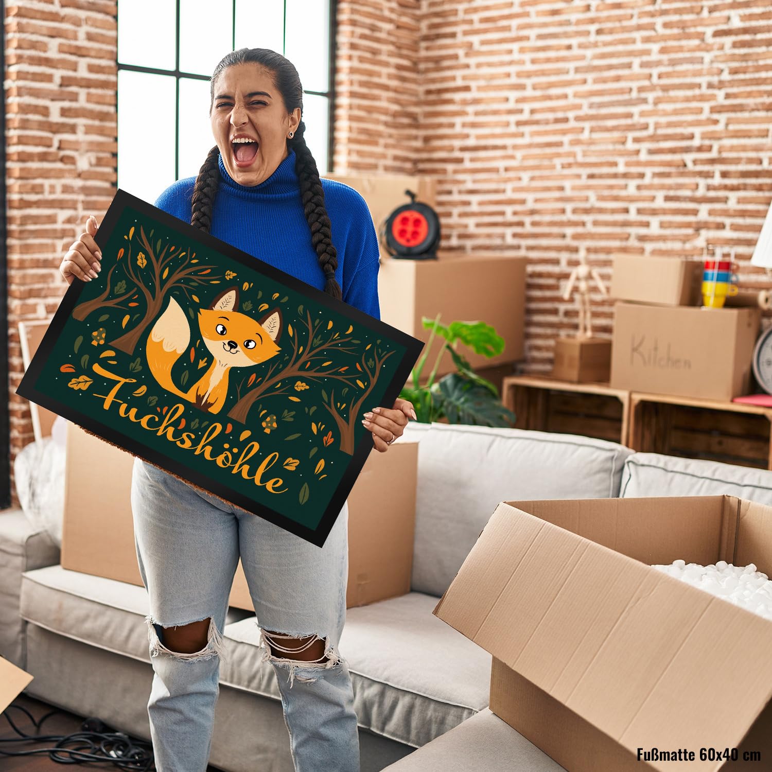 speecheese Fußmatte XXL in 50x75 cm mit niedlichem Fuchs im Wald und Herbst Motiven - Fuchshöhle als Geschenk im Comic Design für Kinder oder Erwachsene die Ihr Zimmer lieben wie eine