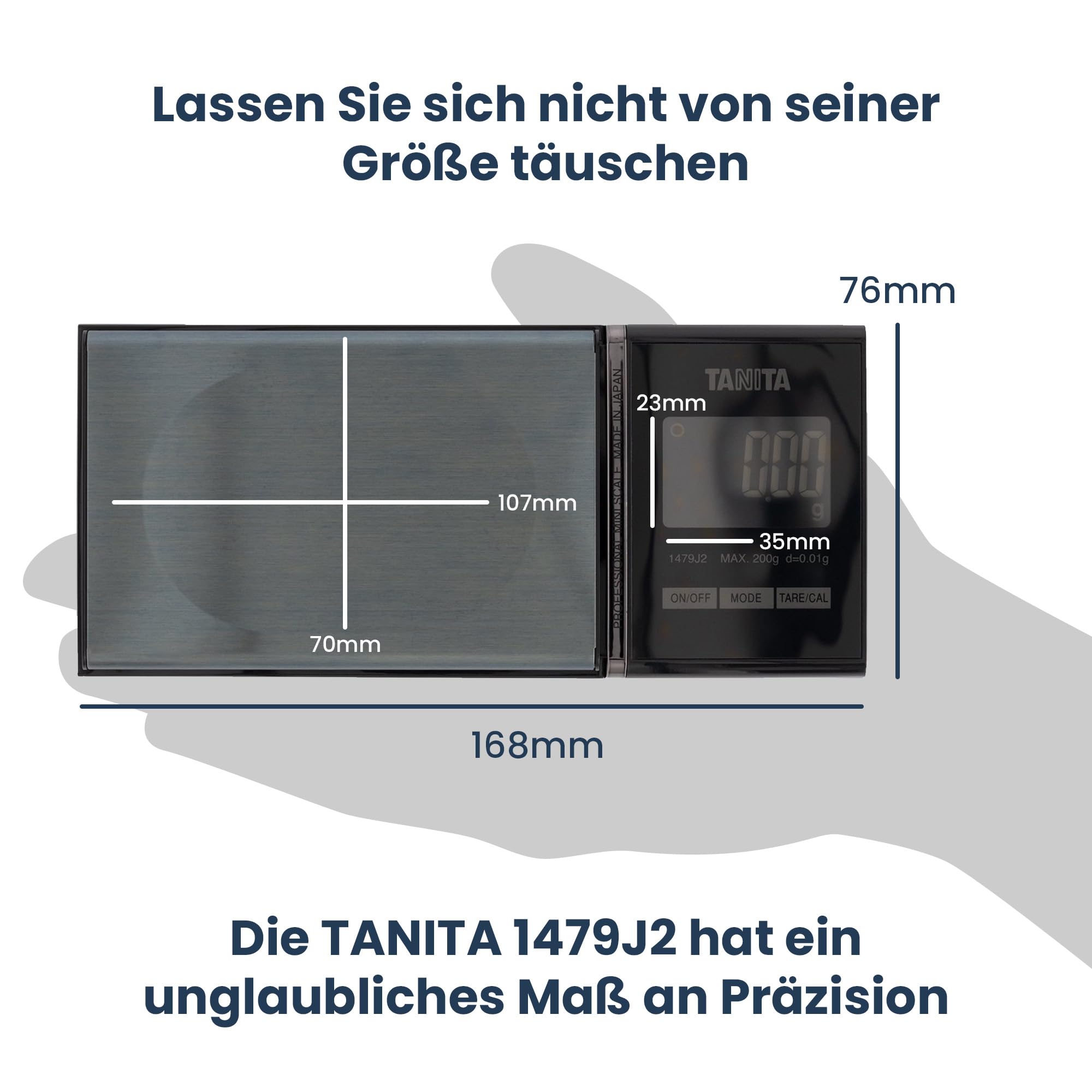TANITA Professionelle Präzisionswaage für Schmuck und Münzen, Maximale Traglast: 200 g, Genauigkeit: 0,01 g, LCD Display, Schwarz, Inklusive Tasche