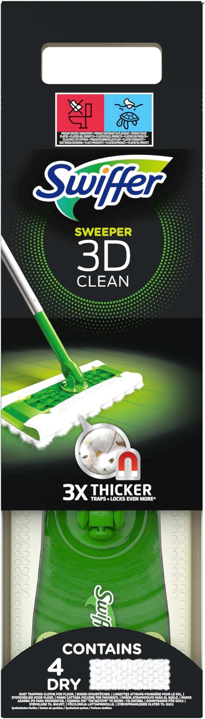3D Dust Catcher Clean Starter Kit (1 Mop + 4 Dry Wipes + 2 Wet Wipes), Catches and Retains Dust Even in Cracks for Pet Hair