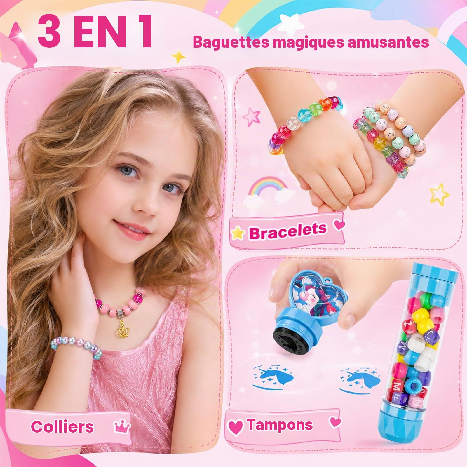 Kit bracelet pour Cadeau Fille 6 à 12 ans, Kit de Création de Bijoux 3-en-1