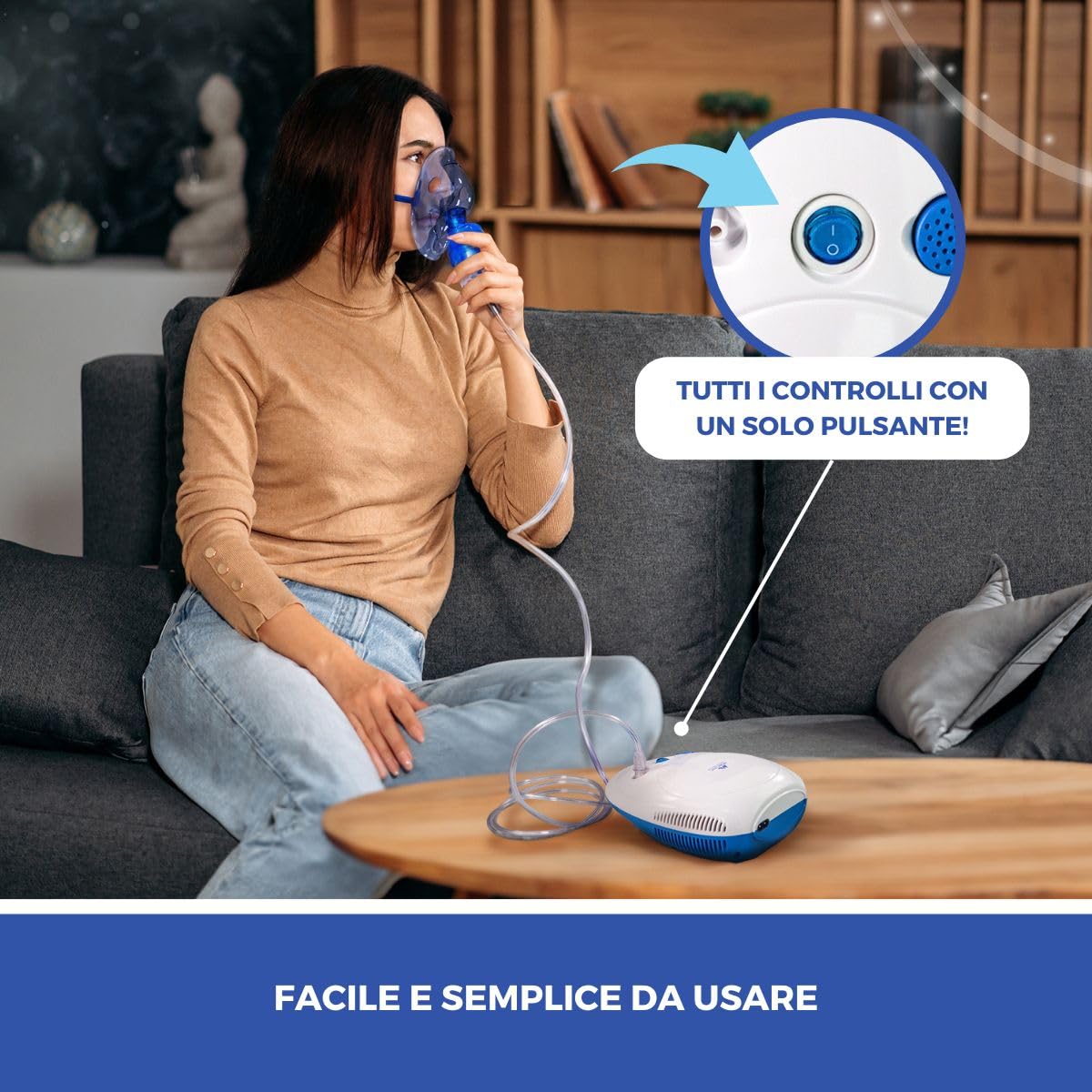 Mobiclinic®, Aerosol con compressore, Neb-1, Portatile, Per bambini e adulti, Borsa da trasporto, Trattamento delle malattie respiratorie, Maschere di varie dimensioni, 5 filtri dell'aria