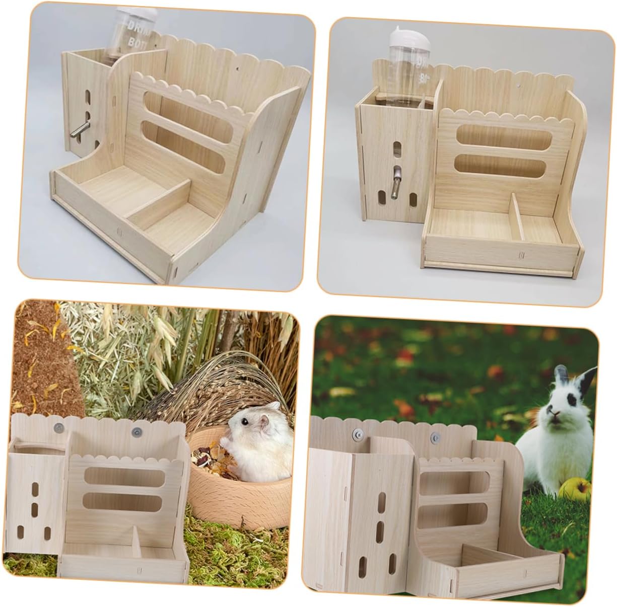 Wooden Guinea Pig Feeder Hay Rack Rabbit Feeder Water Bottle Multifunctional Cage Accessory