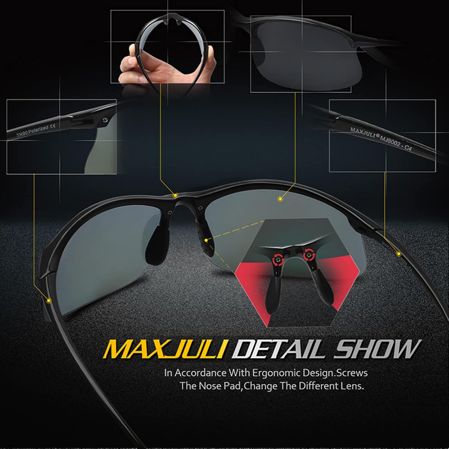 JULI Polarized Sports Sunglasses for Men Women Tr90 Unbreakable Frame for Running Fishing Baseball Driving MJ8002 - Image 5