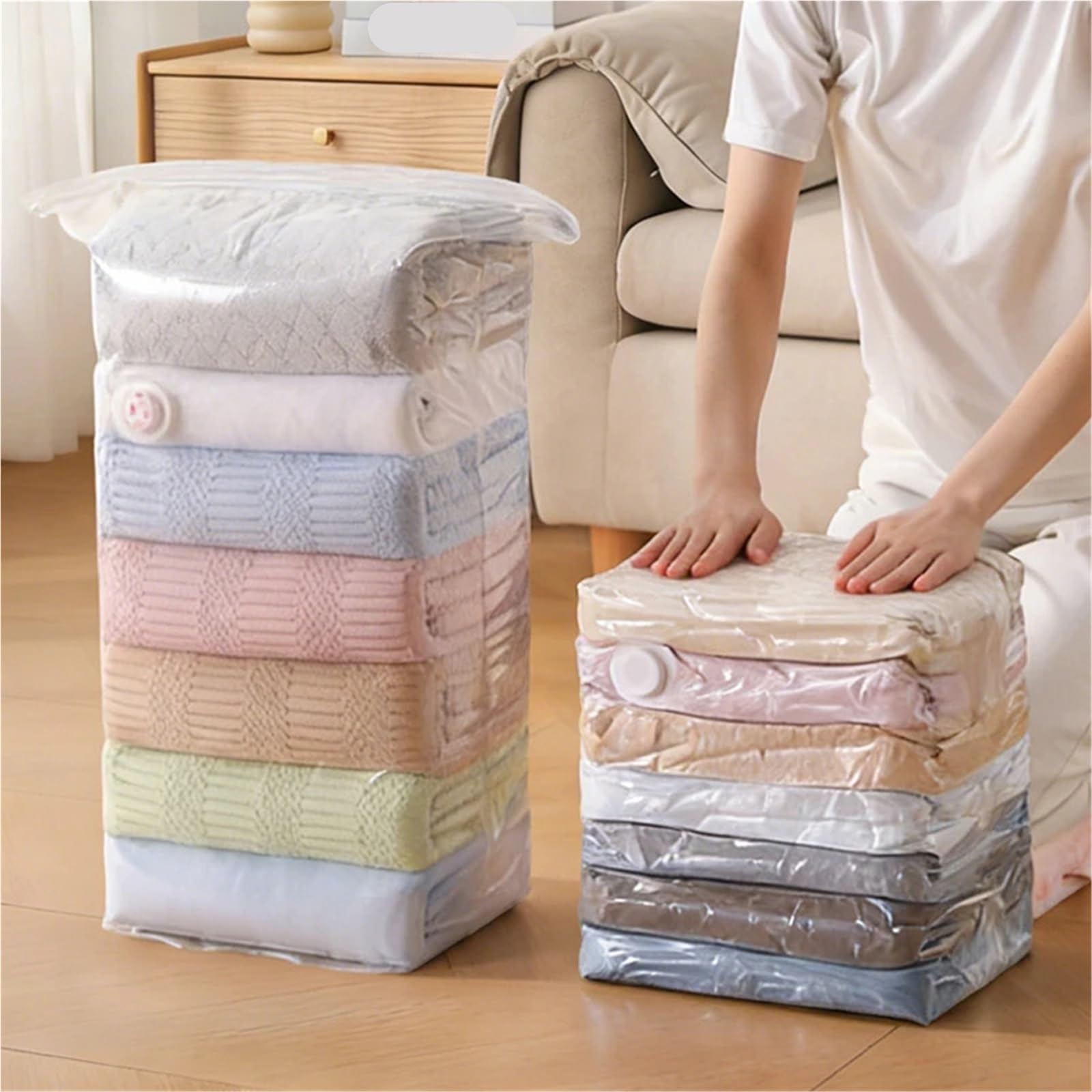Bolsas Vacio Ropa Bomba grande de bolsas almacenamiento al vacío 2 piezas | Ropa gratis, manta, edredón, abrigo, ahorro de espacio, compresión, armario for el hogar(40x32x60cm,5PCS)