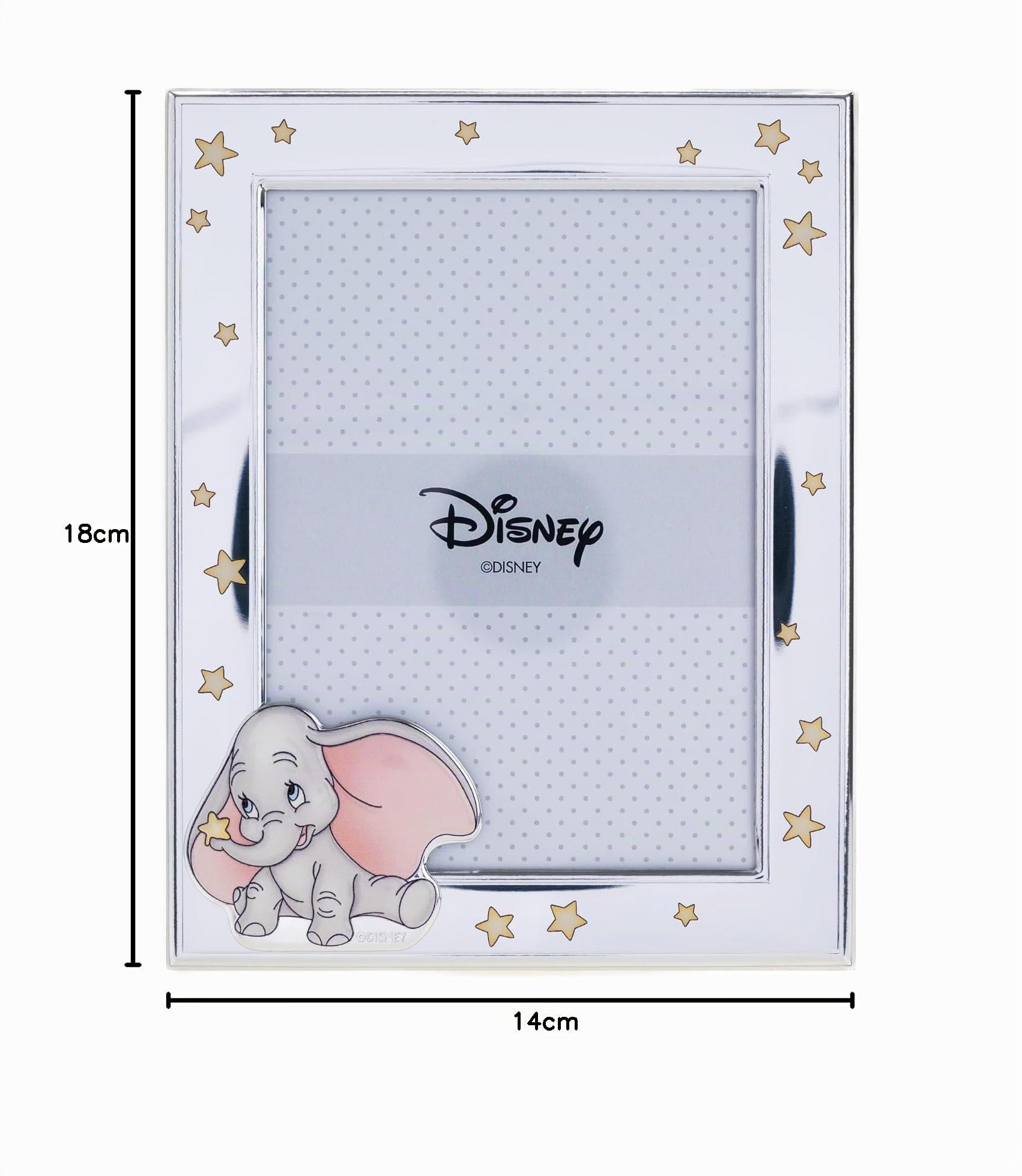 VALENTI & CO. – Disney Baby – Dumbo – Marco de fotos de plata para niños, regalo bautizo, nacimiento o cumpleaños (13 x 18 cm)