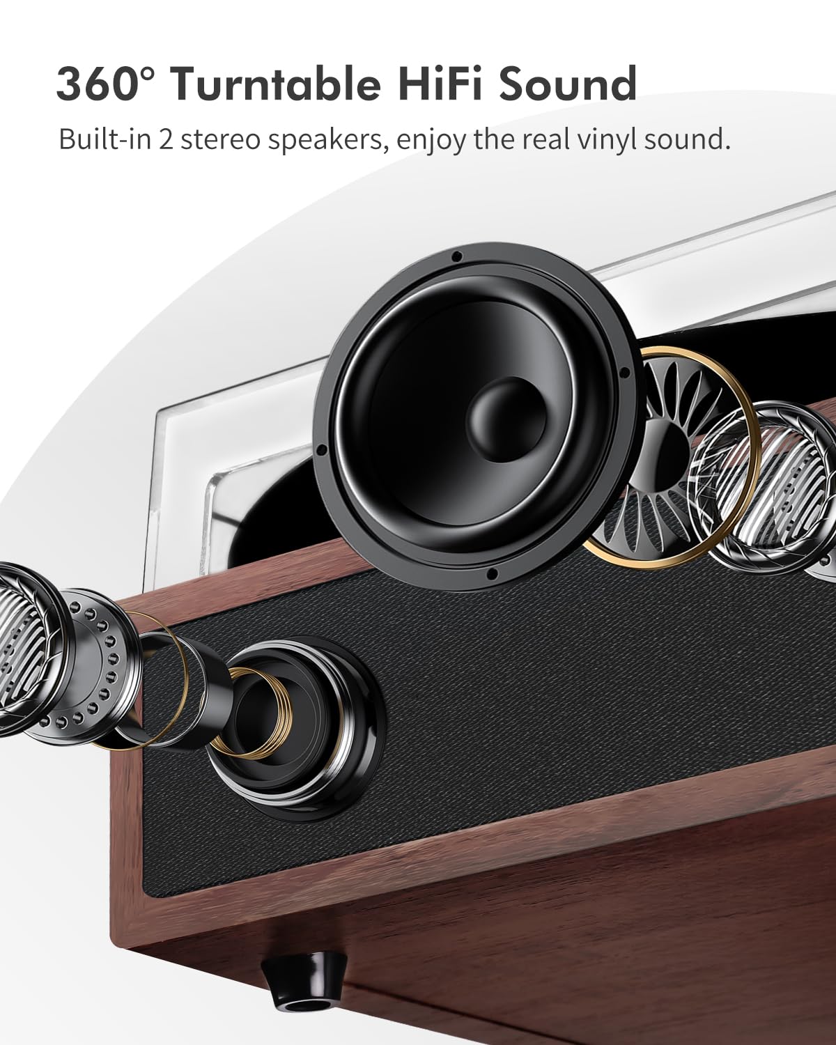 VIFLYKOO Plattenspieler, Schallplattenspieler Bluetooth 5.4 mit 2 Stereo-Lautsprecher, Wireless 3-Gang 33/45/78 u/min, Vinyl Player unterstützt Kopfhöreranschluss/AUX-Eingang/RCA-Ausgang/USB, Mahagoni