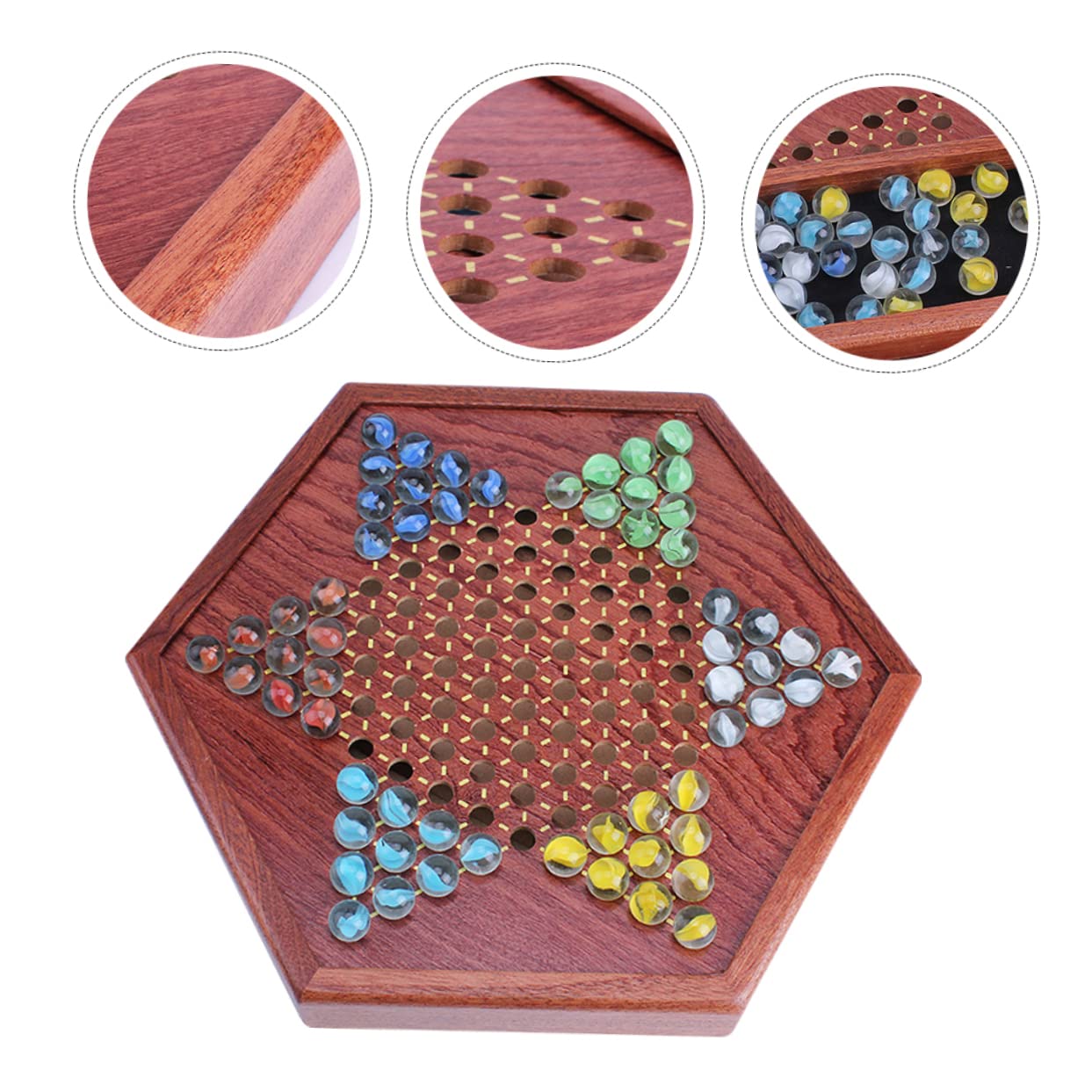 ibasenice Gioco da Tavolo in Legno Esagonale per Ragazzo Ragazza e Adulti con Biglie Colorate e Cassetto Porta Biglie per Intrattenimento Famigliare