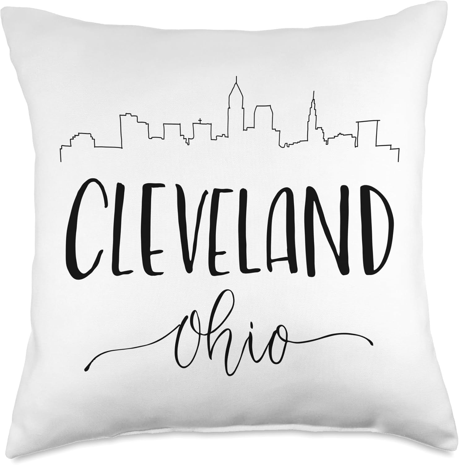 Downtown Cleveland Ohio City Skyline Calligraphy Throw Pillow