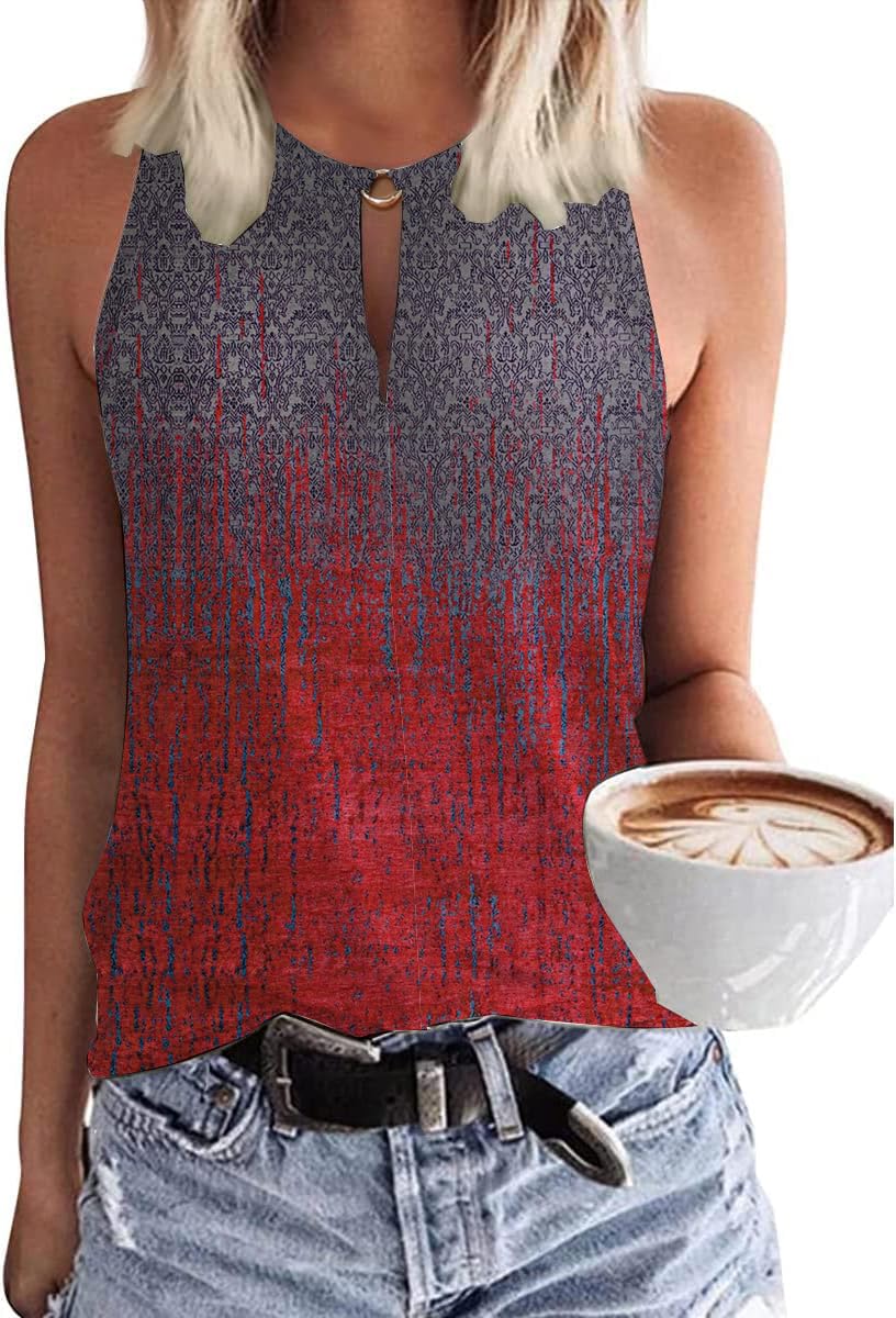 RIROW Tank Tops Women Sleeveless Keyhole V Neck Summer Shirt 2024 New S-2XL