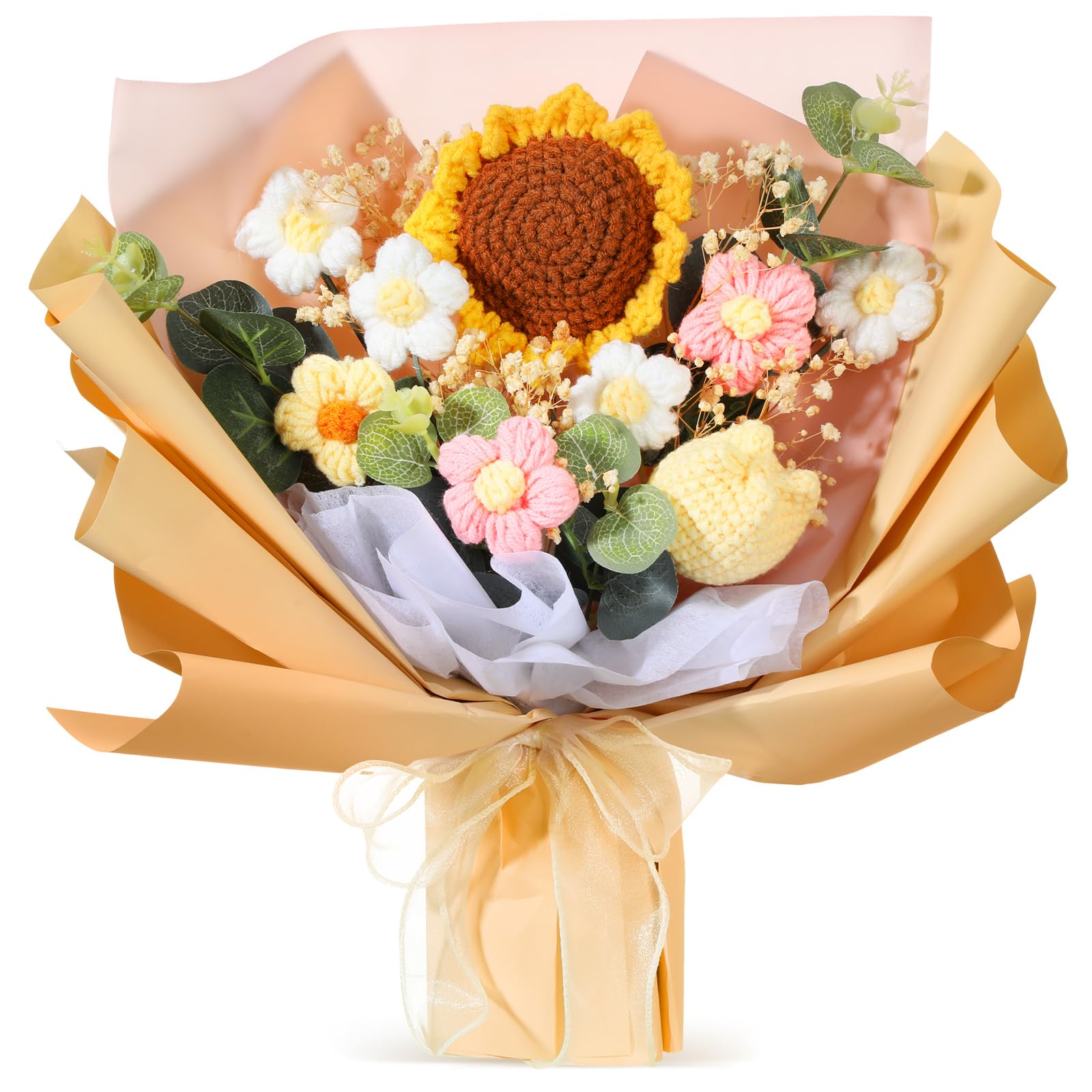 Hotop Ramo de flores de ganchillo de graduación, ramo de flores artificiales de punto para cumpleaños, boda, Acción de Gracias, Navidad, día de San Valentín, día de la madre, regalo para decoración