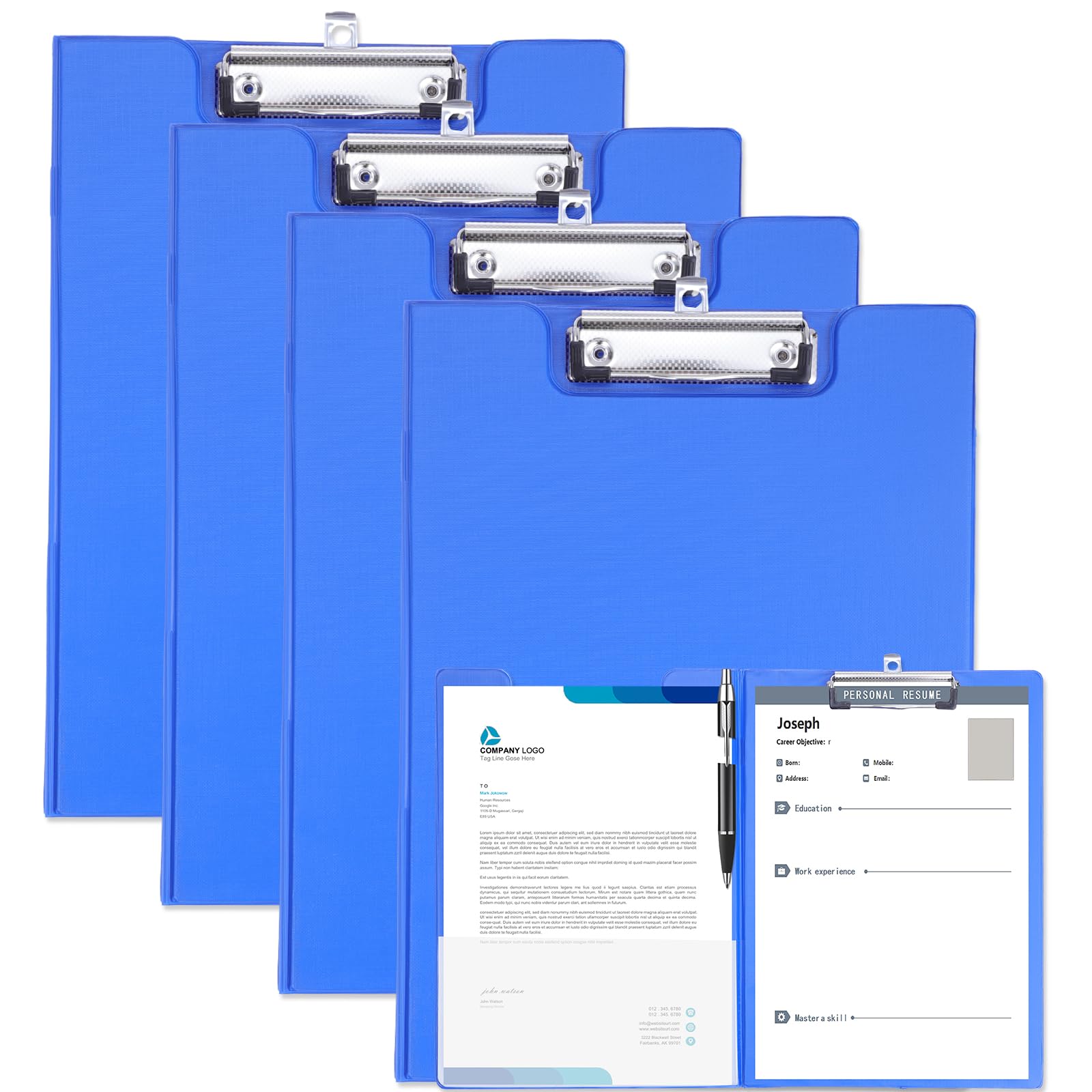 4 Pack Clipboard Folder A4, Foldover Clipboard with Cover File Document Organiser with Pen Holder for School Office Supply
