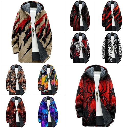 Miniatura 3 de MARSVOVO Chaqueta de punto con capucha y cremallera para hombre, con forro polar, a la moda, con estampado gráfico, chaquetas Sherpa