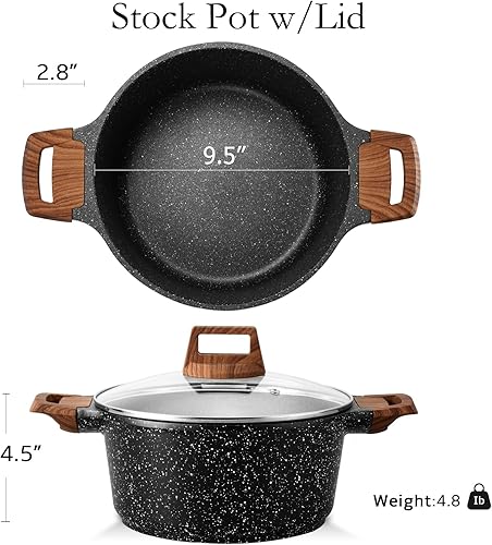 Vista 3 de ESLITE LIFE - Olla para sopa de 5 cuartos con tapa antiadherente para cocinar olla de inducción compatible con revestimiento de piedra de granito