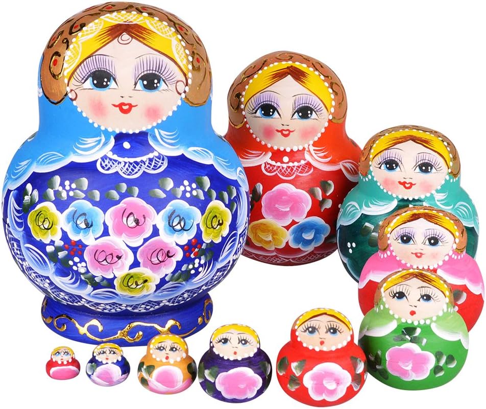 YAKELUS 10pcs Russian Nesting Dolls Matryoshka handmade1084