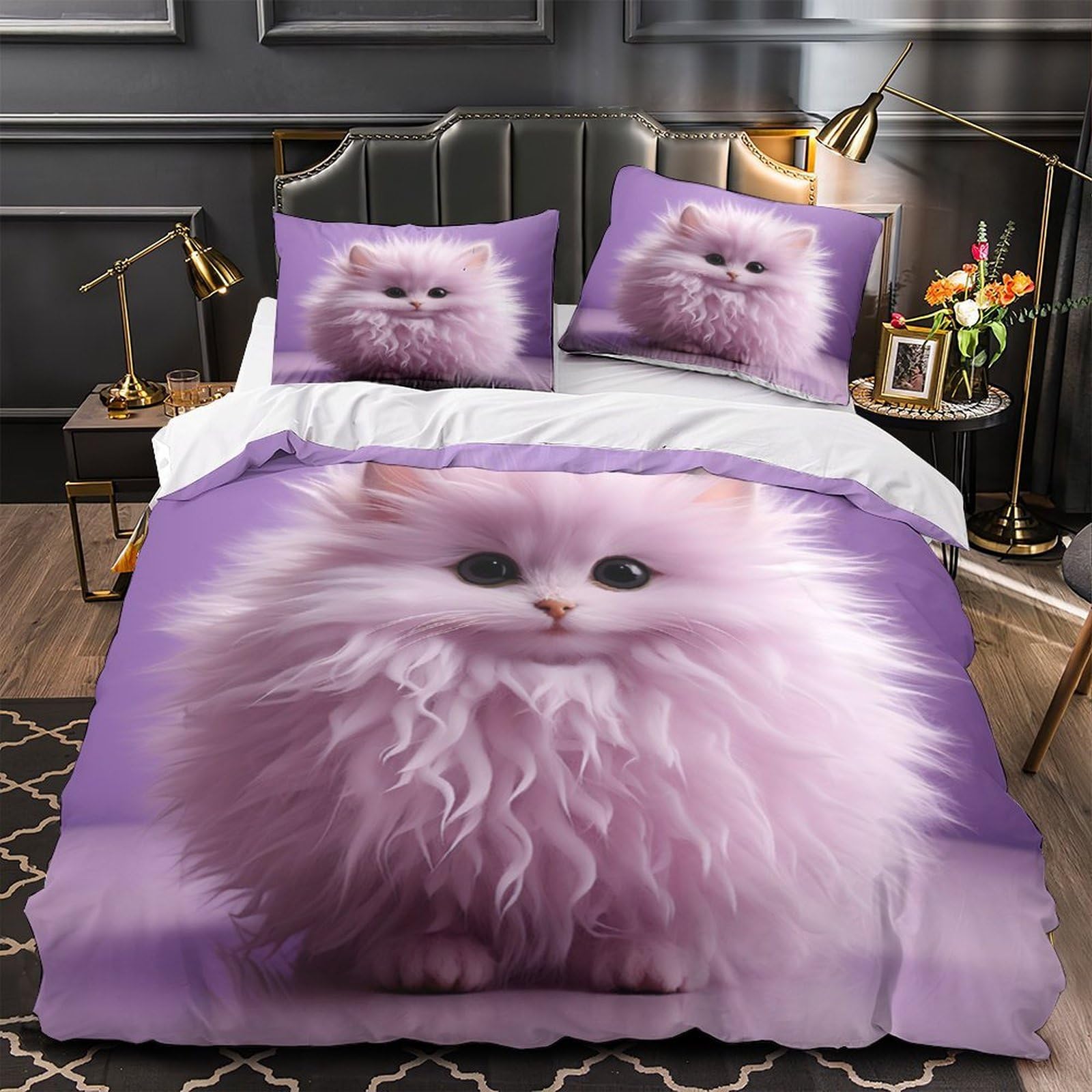 Housse de couette chat hypoallergénique en microfibre douce avec fermeture éclair