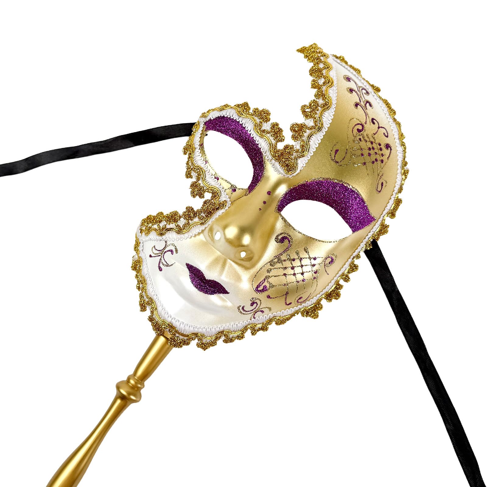 JewelryWe Maska wenecka z prętem: 4 sztuki Phantom Der Opera Handheld pełna maska vintage gotycka dla kobiet i mężczyzn, maska na oczy, kostium teatralny, na Halloween, karnawał, imprezę gotycką, bal