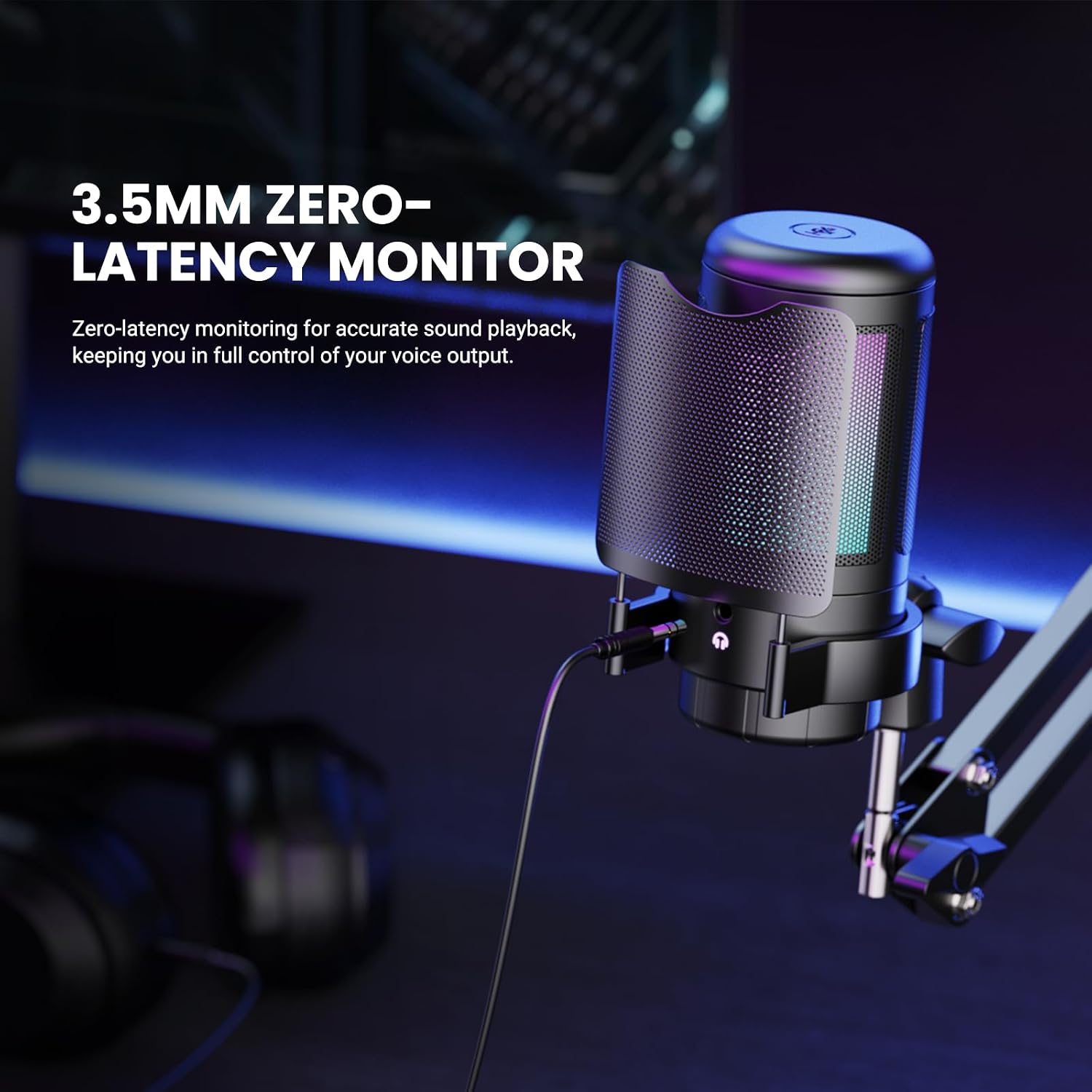 USB Gaming Microphone Kit, RGB Condenser Mic with Mute, Gain, Monitoring Adjustable Boom Arm Stand, Pop Filter, for Streaming, Podcasting, PC Gaming, YouTube, Compatible with PS4/PS5/Windows/Mac