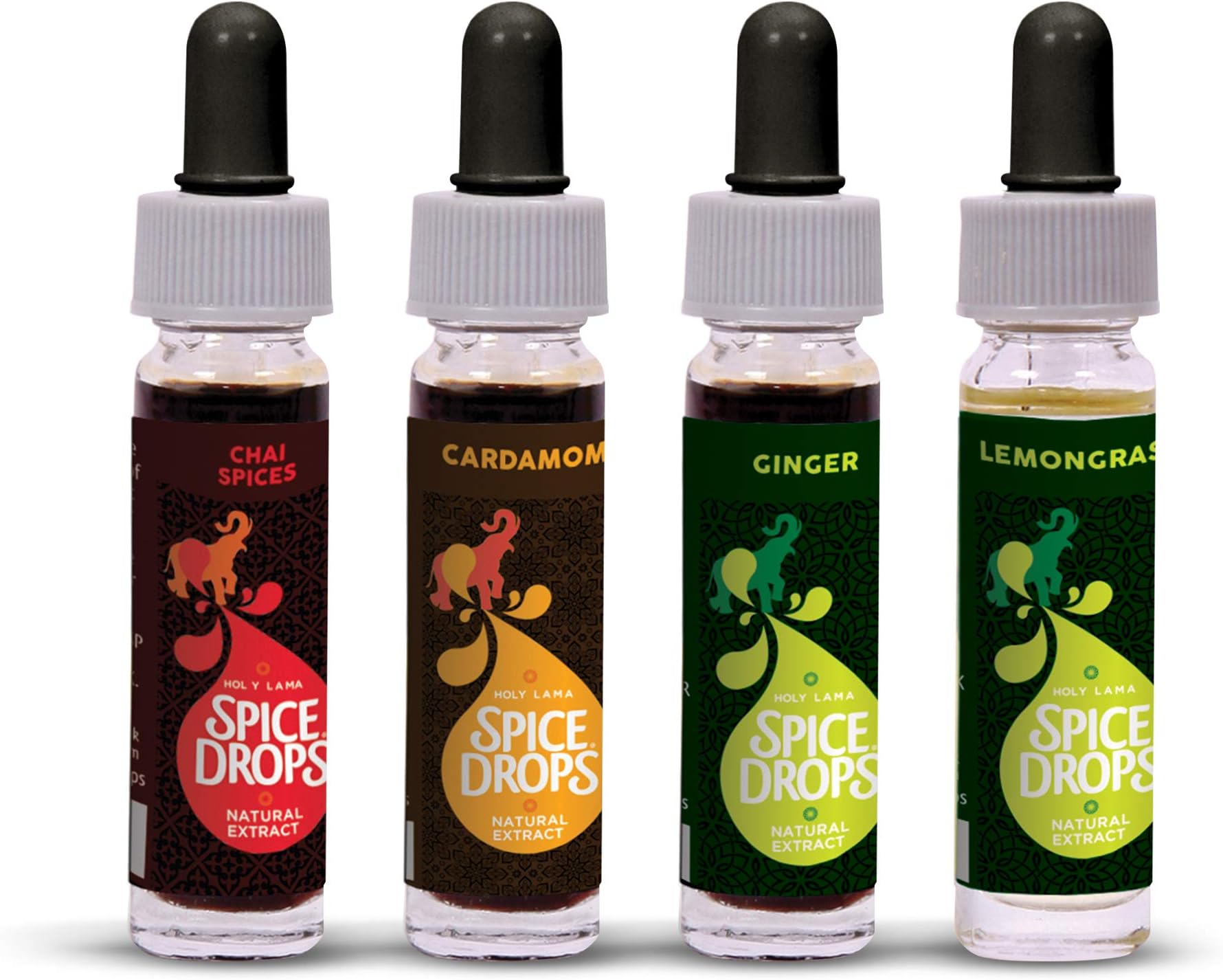 Holy Lama Spice Drops for Tea - 4 Pack of All Natural and Pure Spices - Chai Spices, Cardamom, Ginger and Lemongrass - Get your free recipes via email