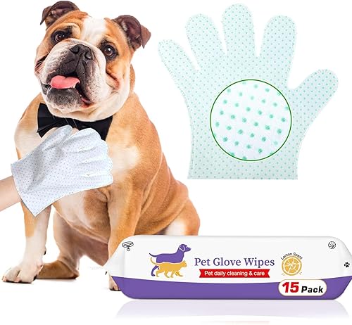 Dog Cleaning Gloves Wipes 30pcs Deodorizing Disposable Pet Grooming Bathing Gloves Extra Thick, No Rinse Shampoo Dry Cleaning Gloves for Dogs & Cats Paw Face Ear Fur and Butt