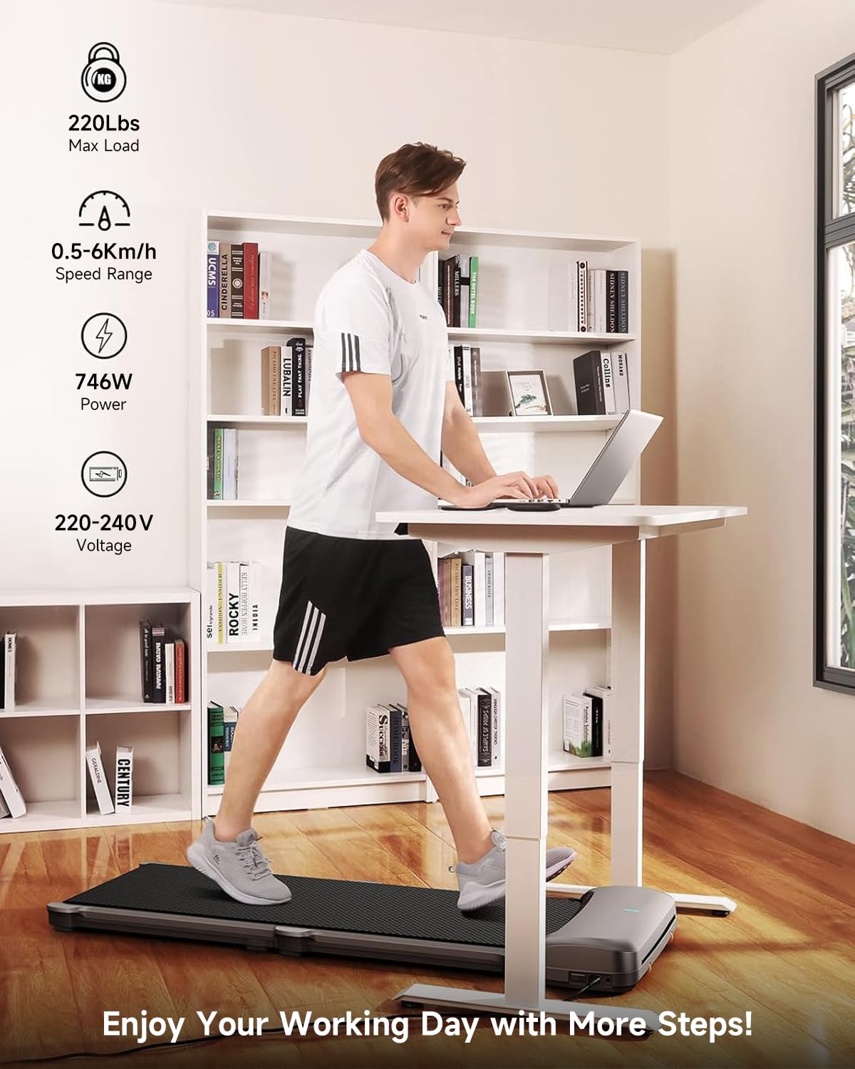 WalkingPad Tapis de Marche, Pliable Walking Pad pour Maison et Bureau, Électrique Silencieux Tapis Roulant 6 km/h avec Télécommande, Pas d'Assemblage Nécessaire