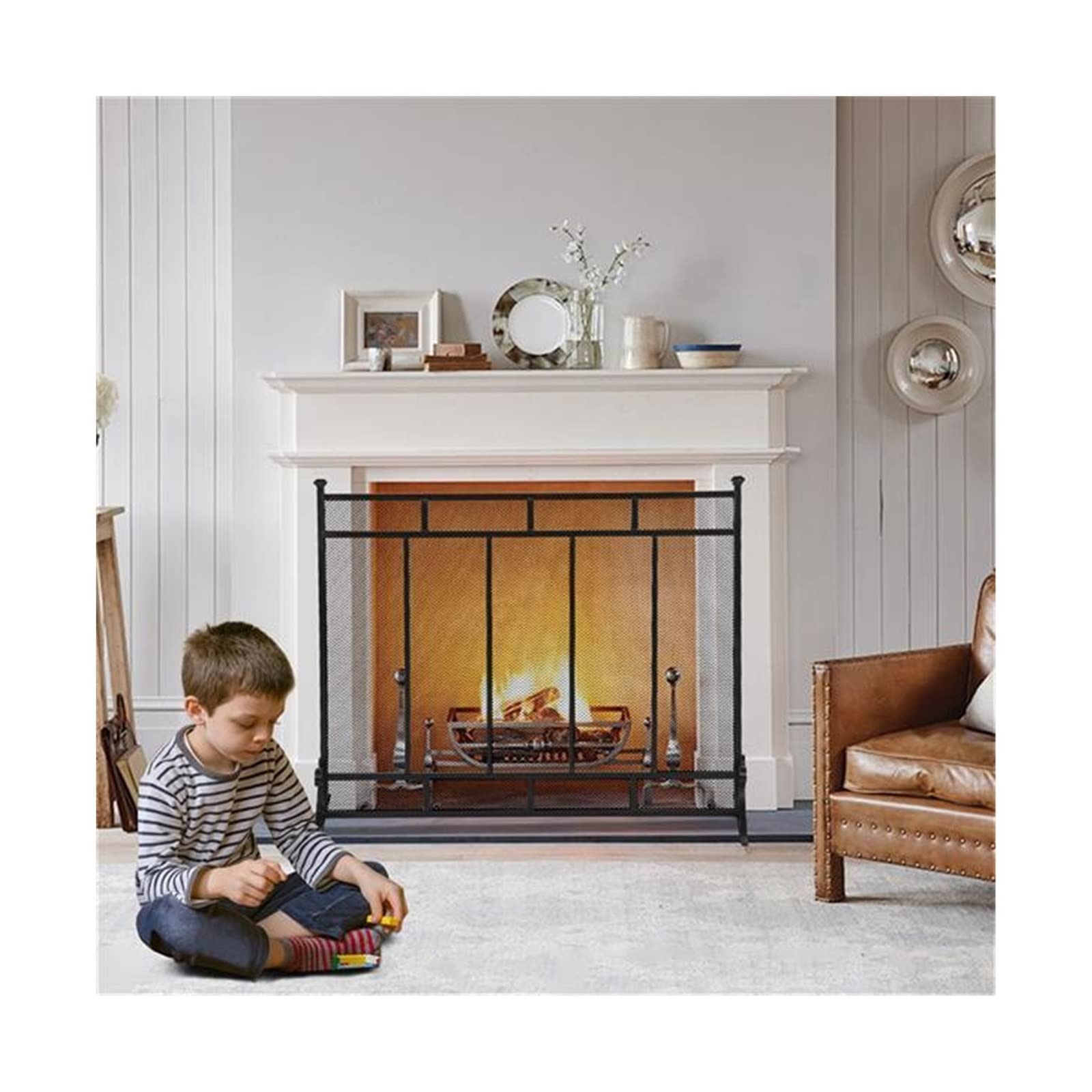 Salvachispas Chimenea Pantalla de Chimenea Rejilla Vertical Malla de Hierro Decorativa Conjunto de Pantalla de Chimenea Cubierta sólida Grande for Chimenea