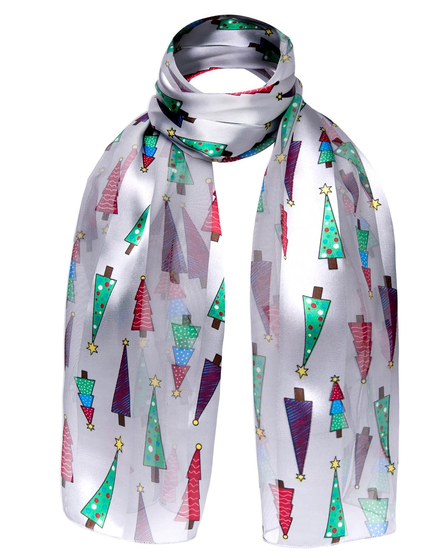 Basic Sense Women's Tree - Grey Christmas Scarf For Festive Xmas Scarves With Santa, Snowman & Reindeer Prints,