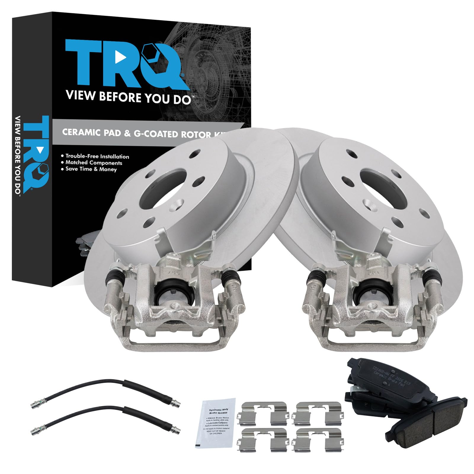 TRQ Rear Brake Pad &amp; Rotor Kit Ceramic Premium G-Coated Compatible with 2015-2017 Chevrolet Trax