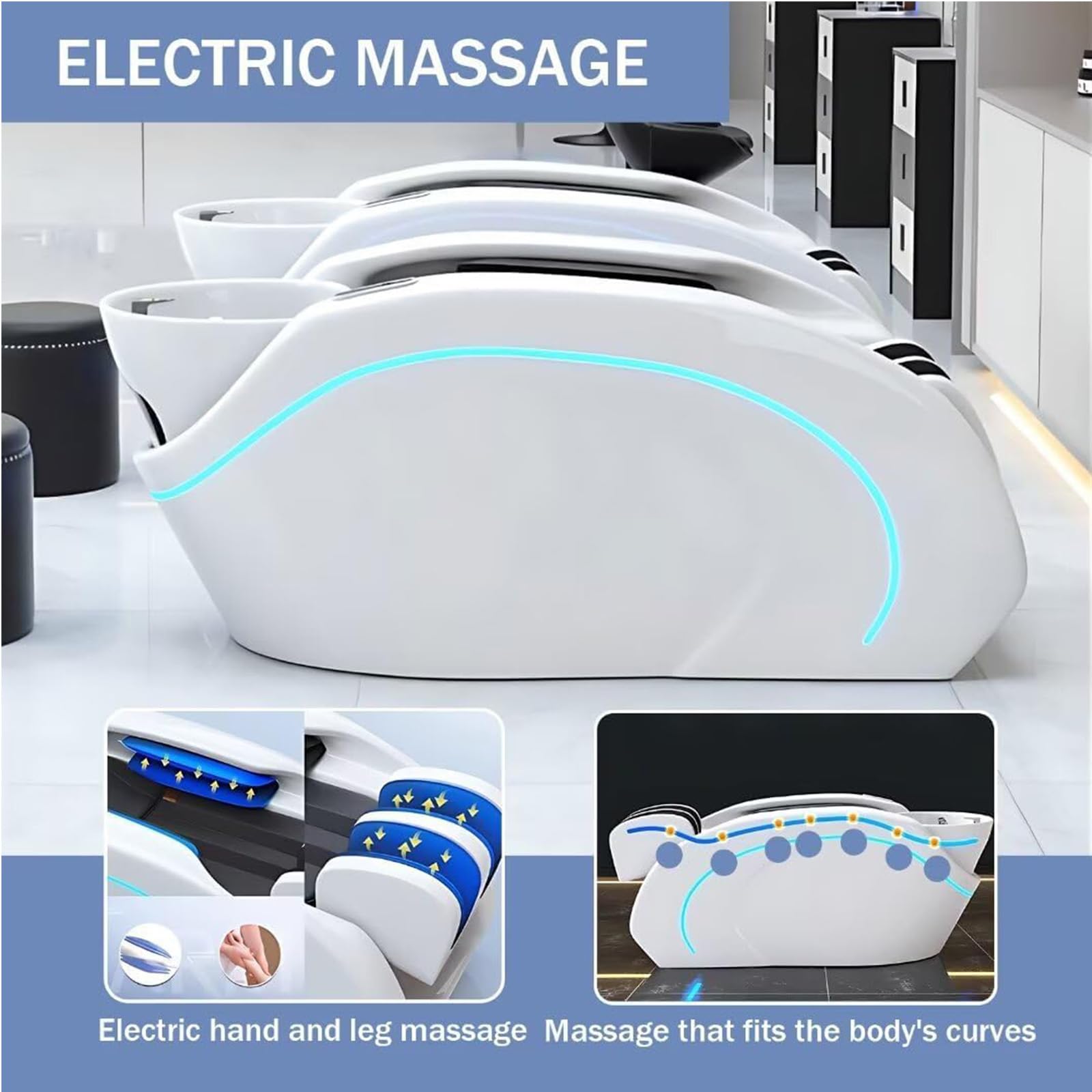 Kopfmassage- Und Shampoo-Liege, Intelligente Elektrische Moderne Weiße Massageliege, Professionelle Salon- Und Spa-Ausstattung mit Wasserzirkulation Und Eingebautem Wassererhitzer