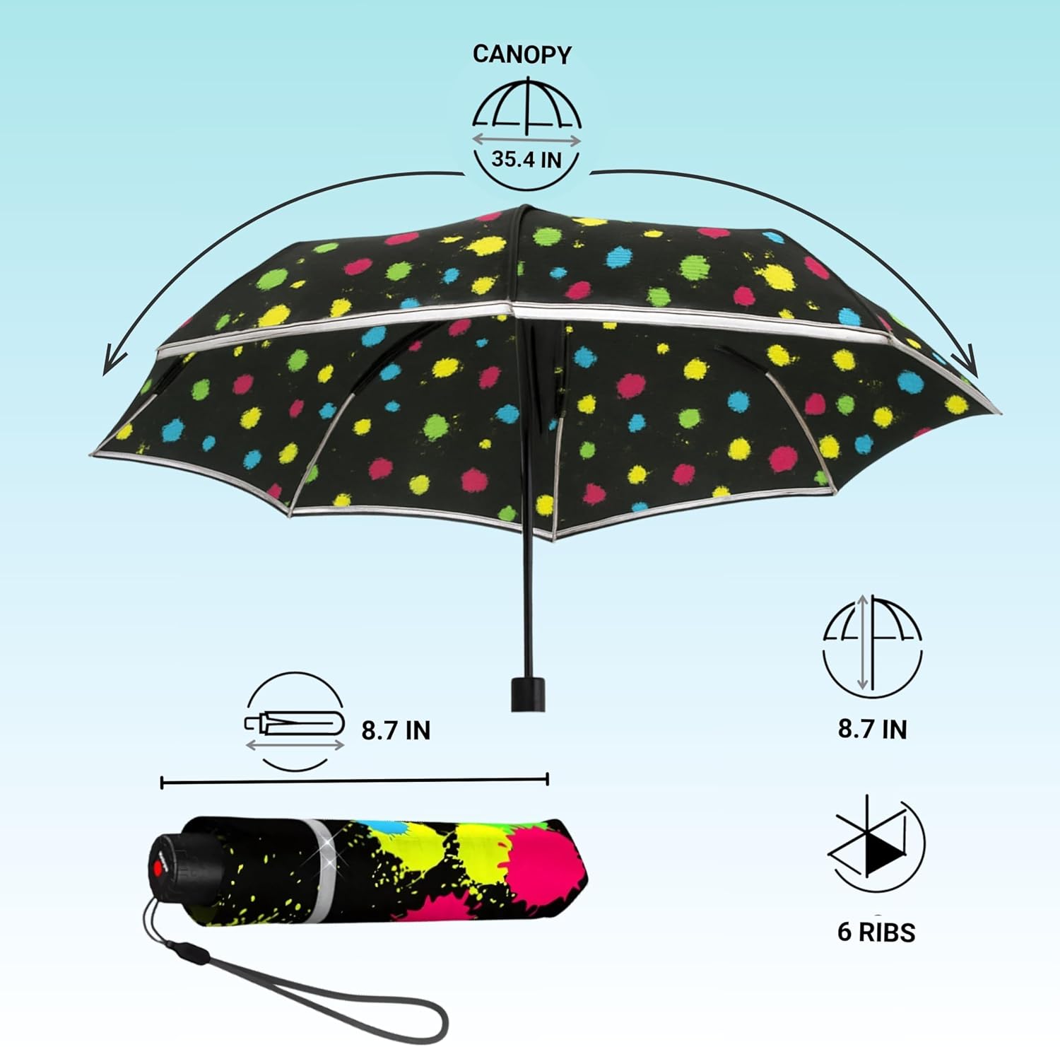 Knirps Rookie Manual Rain Umbrella for Elementary and Middle School Kids – 35.4" Canopy with Reflective Safety Stripe, Carrying Case Included