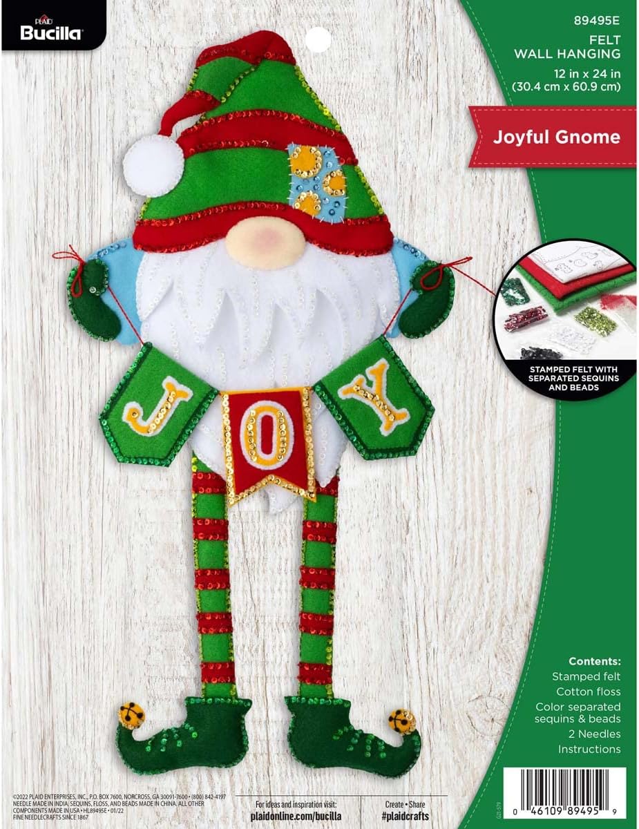 Felt Wall Hanging Applique Kit-Joyful Gnome