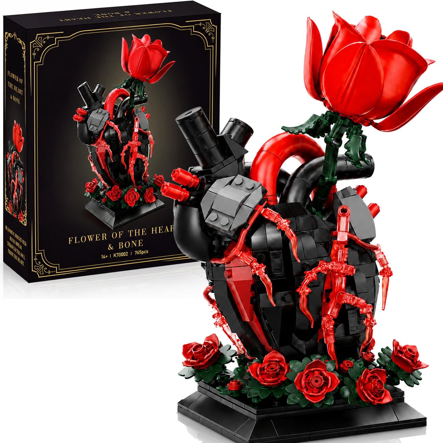 Gothic Roses Flower Bouquet Botanical Building Set, Horror Plants Home Office Table Decoration Blocks Toys, Ideal Valentine's Day Christmas for Women Adults (760 PCS)