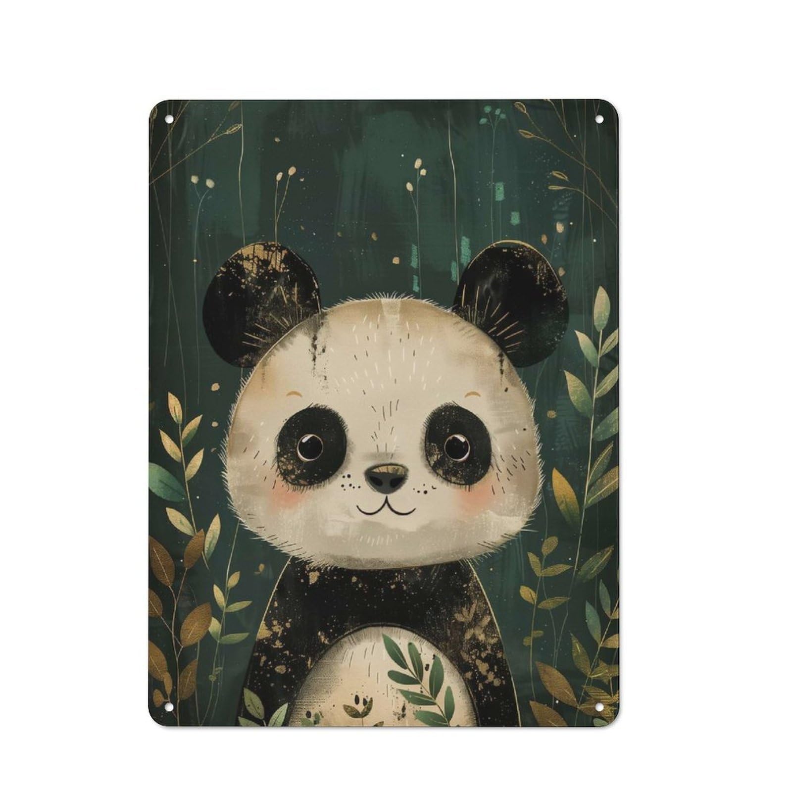 Tin Wall Sign with Cute Watercolor Panda Bear Design 40x30cm, Classic Bistro Wall Plaque for Bakery, Diner, Cafe Or Family Room
