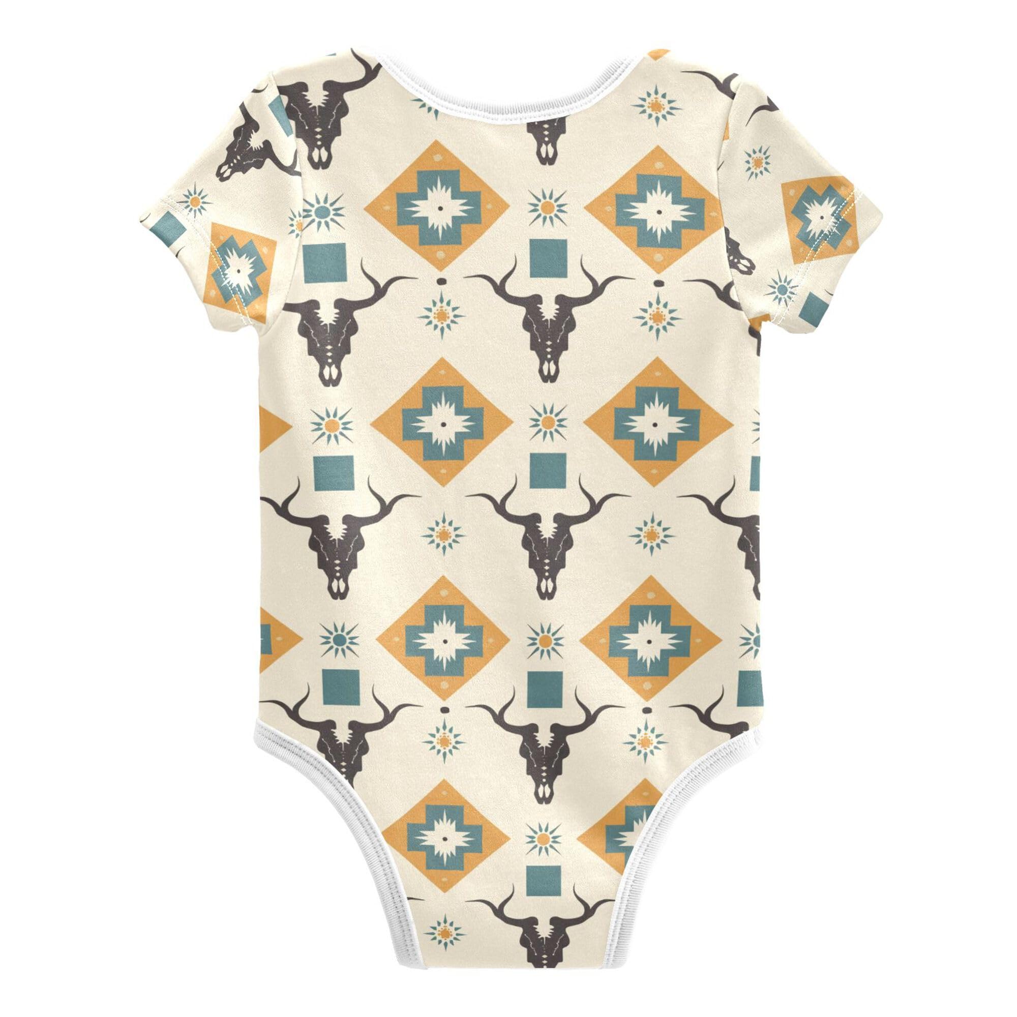 Western Cow Skulls Blue Geometric Boys Clothes Summer Cotton Infant Girls Clothes for Infant Girls 6M
