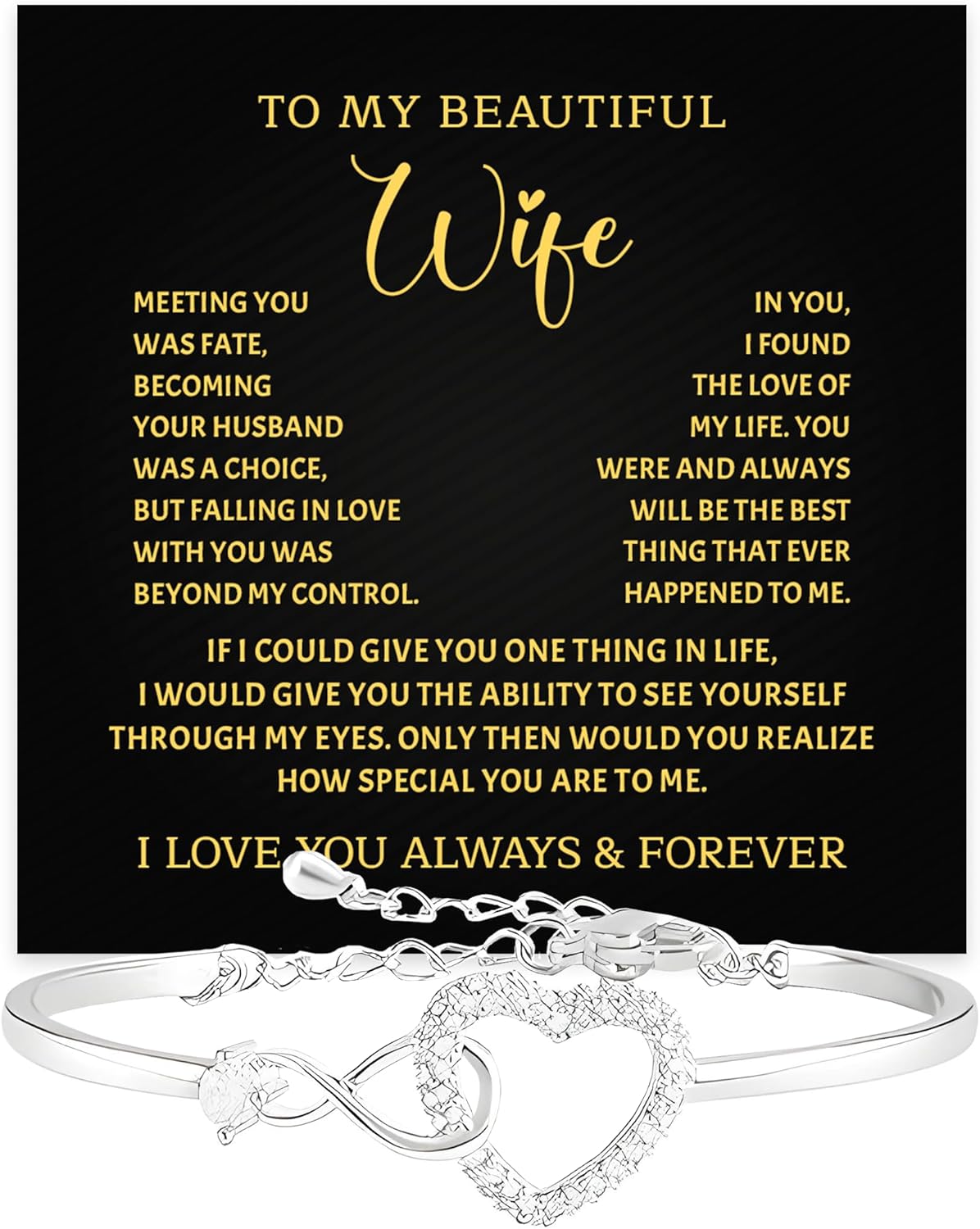To My Beautiful Wife Infinity Heart Bracelet, Bracelets for Women Birthday, Gifts for Her, Love You This Much Promise Bracelet Soulmate, Gift Jewelry Heartfelt Message & Elegant Box