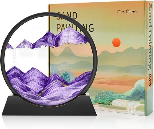 3D Sandbild Zum Drehen - Bewegliche Sandkunst Für Desktop Dekor (Blau, 7 Zoll)