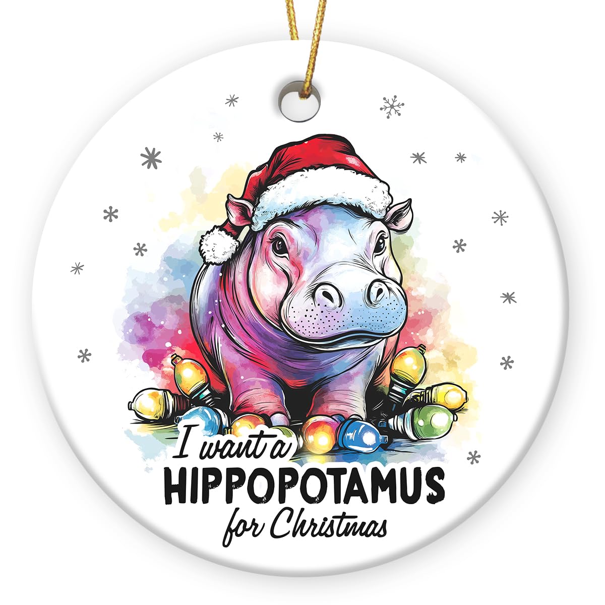Hippo Christmas Ornaments 2024 - Hippopotamus Ceramic Ornaments for Christmas Tree Decorations, I Want A Hippopotamus for Christmas Decor, Xmas Gifts for Family, Animal Farm, Holiday Decor
