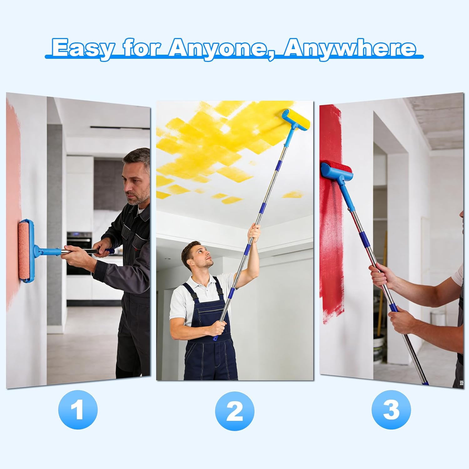 Ceiling Paint Roller 8 Ft Foam Paint Roller Extension Pole Splash Guard Paint Rollers 9 Inch Reduce Paint Splatter and Drips Paint Roller Kit 2-in-1 Roller Paint Brush for Ceiling Painting