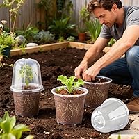 Vista 6 de Macetas de vivero transparentes de 6 pulgadas con cúpula de humedad, paquete de 30, maceta reutilizable para semillas con agujeros de drenaje